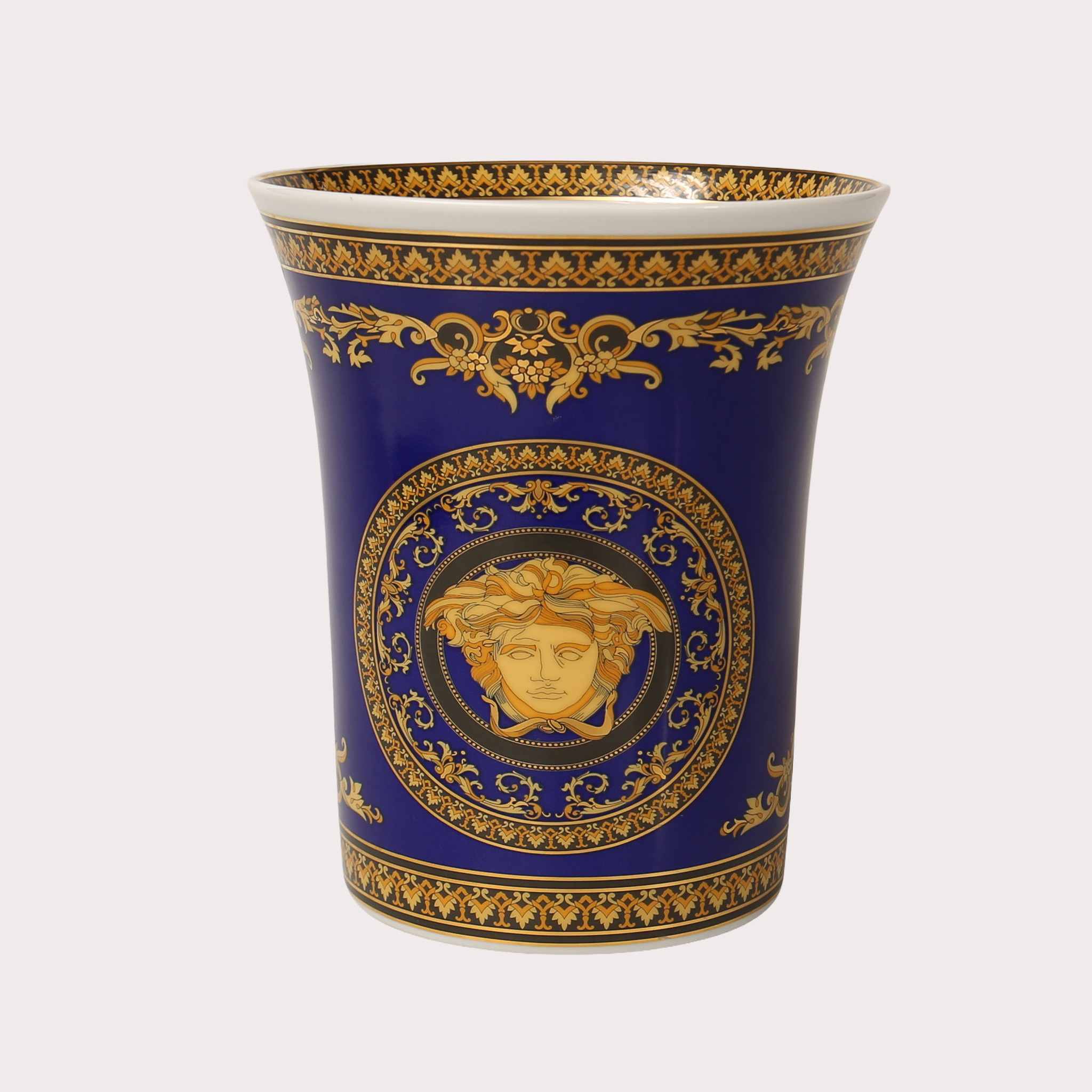 VERSACE, vas, porslin, Medusa Blue, förgyllning. Rosenthal.