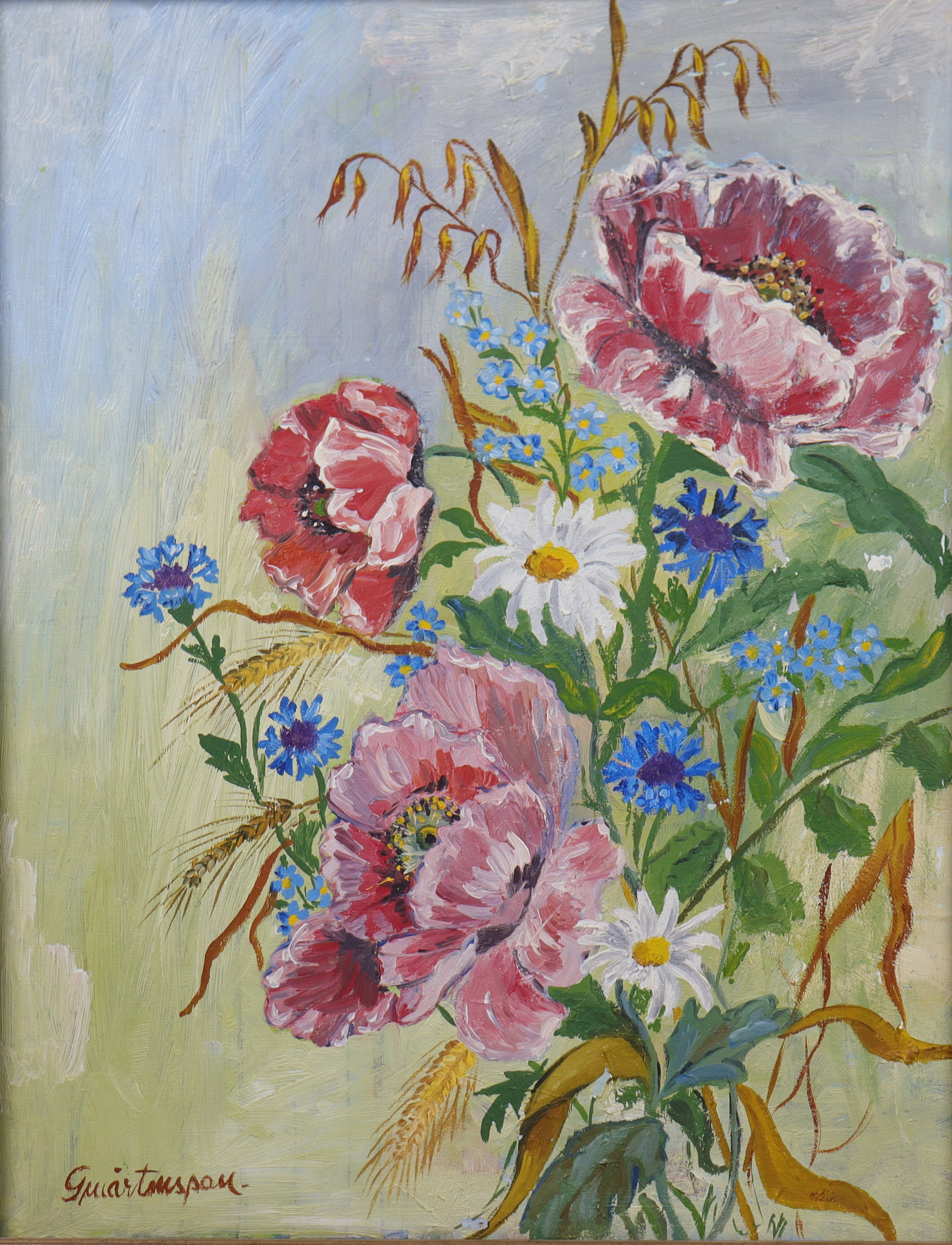 OIDENTIFIERAD KONSTNÄR. olja på duk, blomsterstilleben.