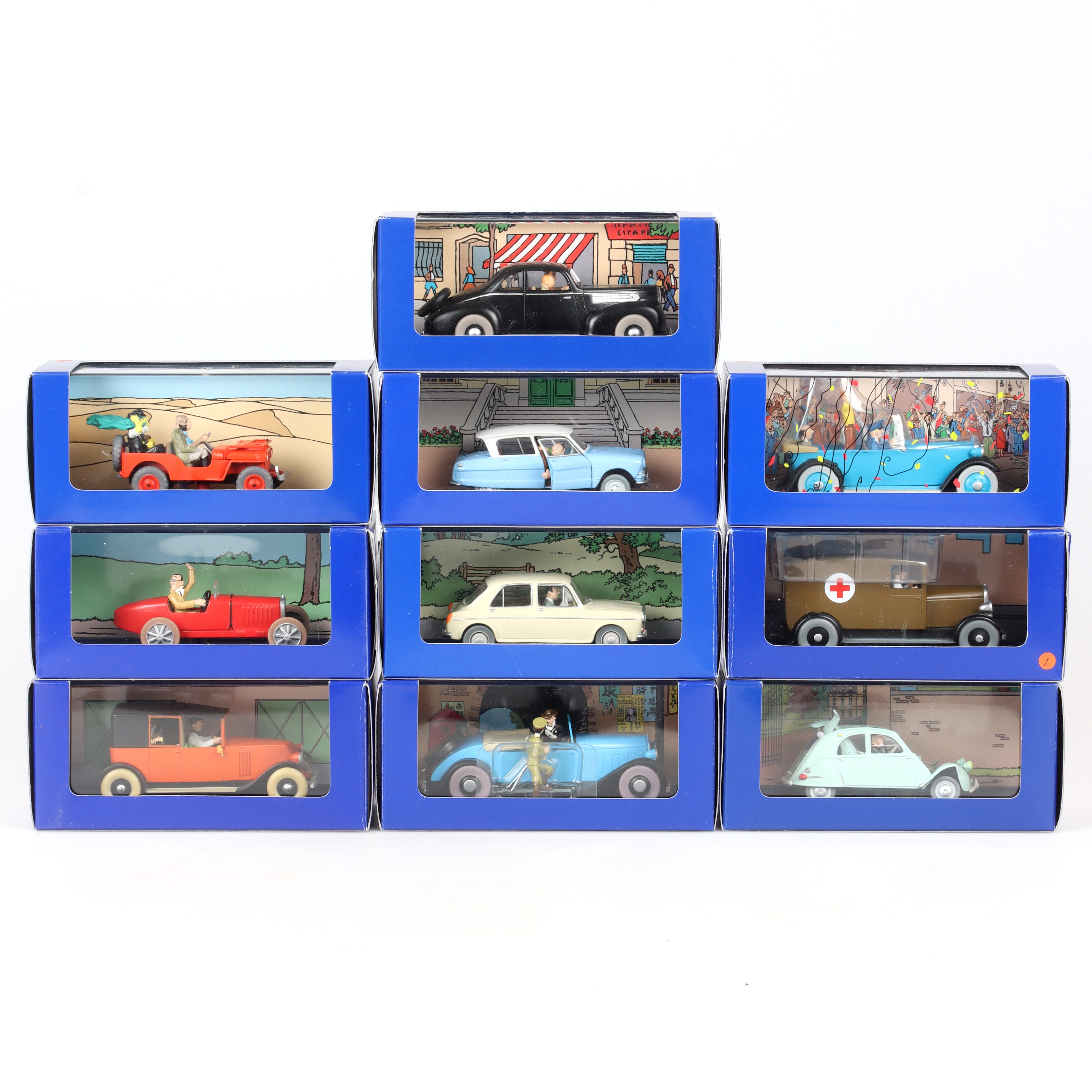 TINTIN, 10 st modellbilar, bl.a. Citroën ami 6, 1963.