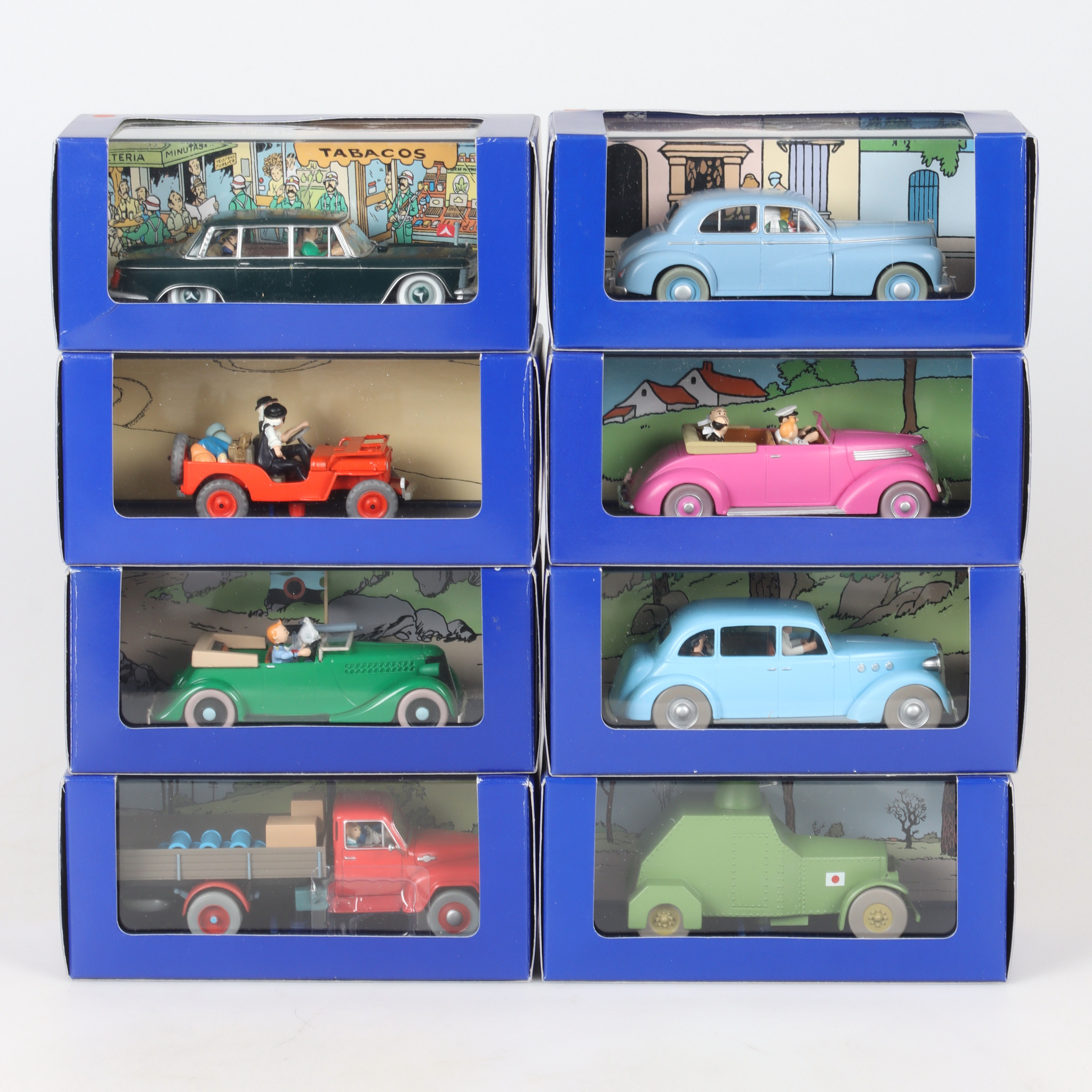 TINTIN, 8 st modellbilar, bl.a. Morris Six, 1948.