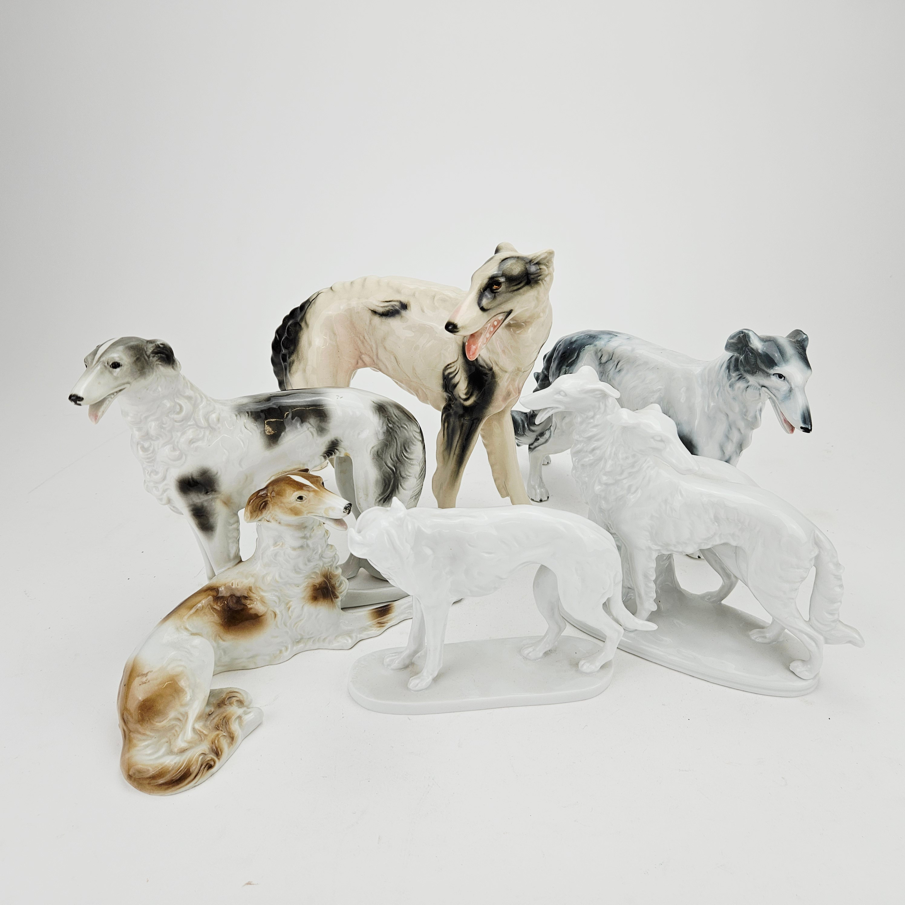 FIGURINER, 5 st, porslin, Borzoi, bland annat Tyskland, en numrerad 702/800.