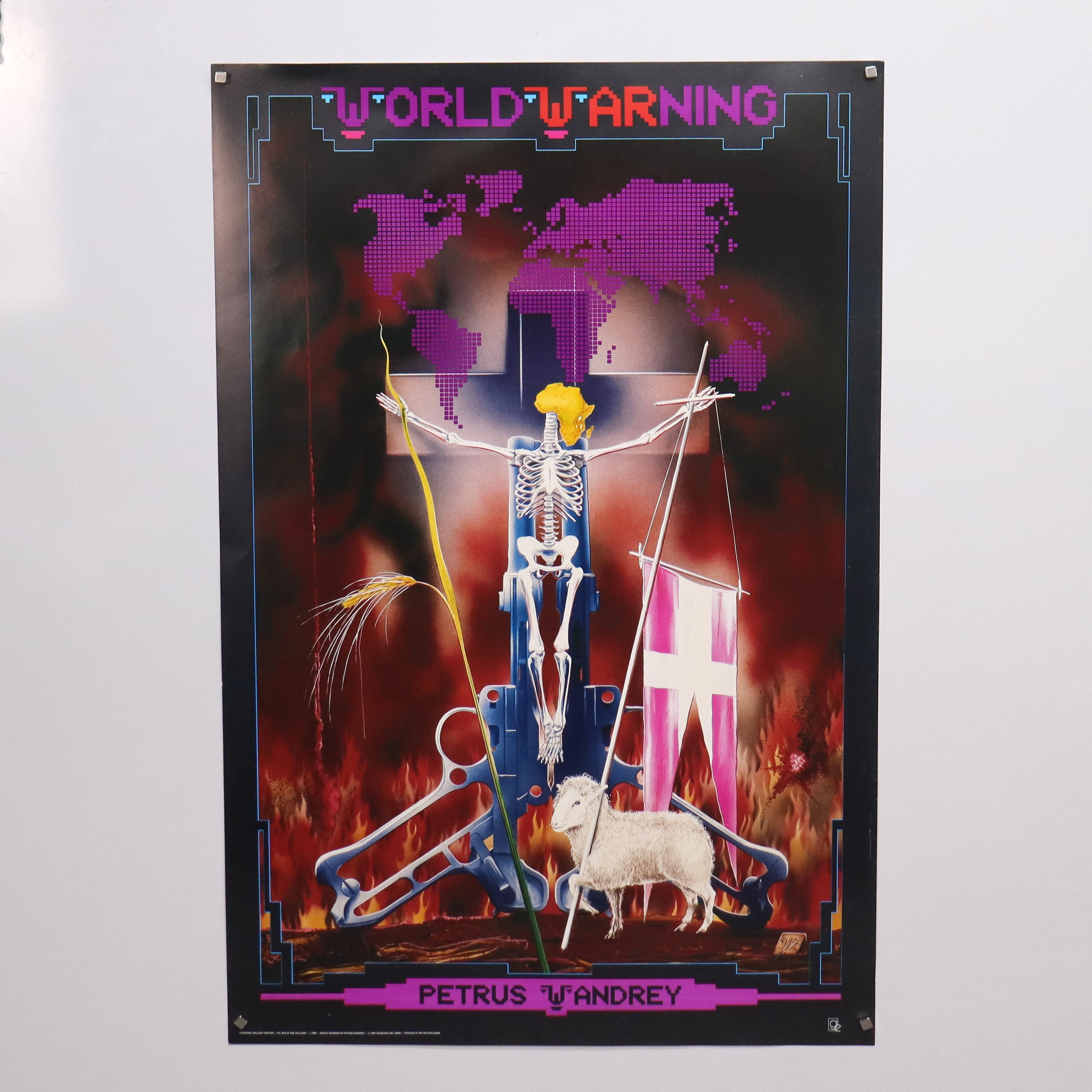 PETRUS WANDREY (1939-2012). utställningsaffisch, Galerie/Edition, "World Warning", 1984.