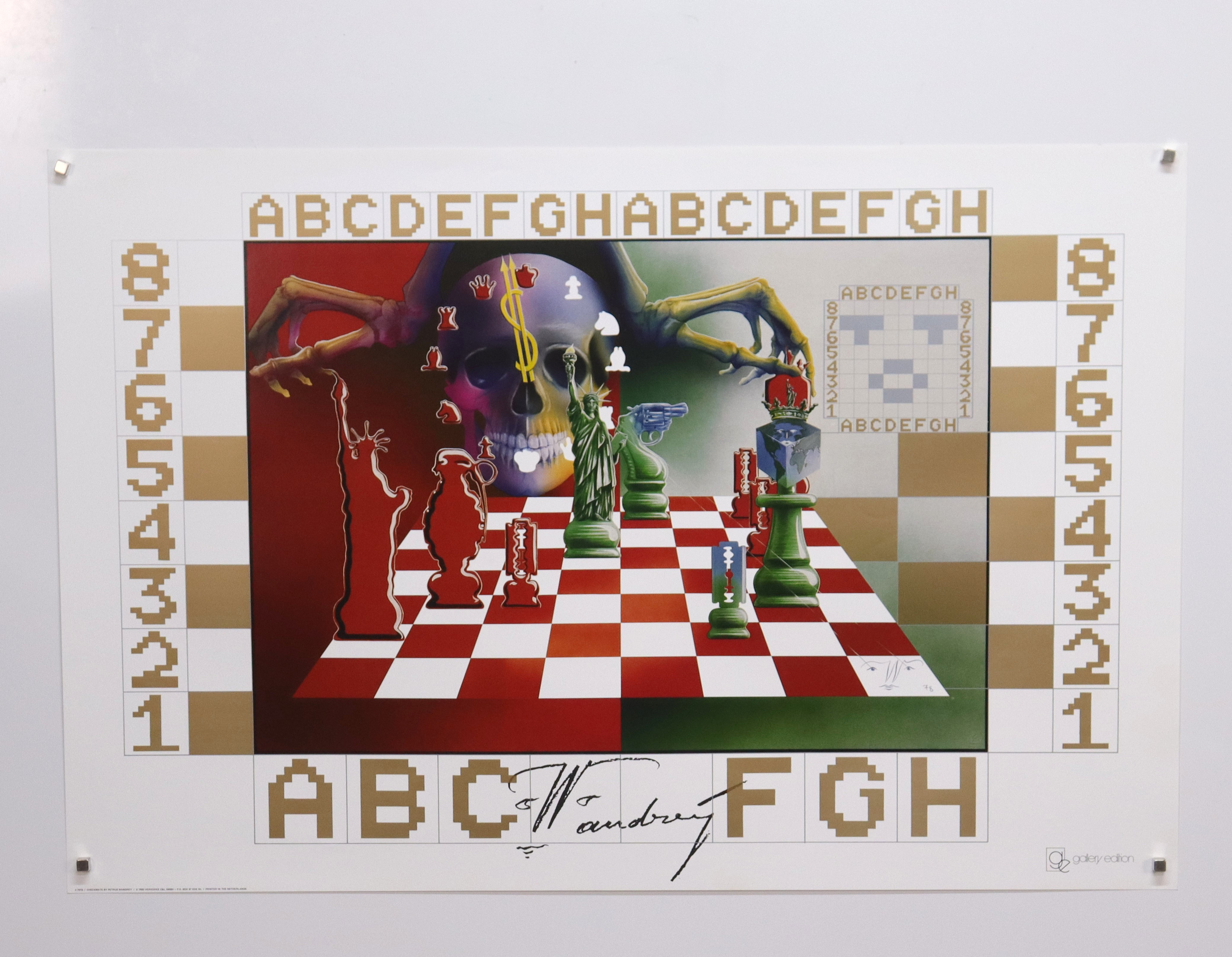 PETRUS WANDREY (1939-2012). utställningsaffisch, Galerie/Edition, "Checkmate", 1983.