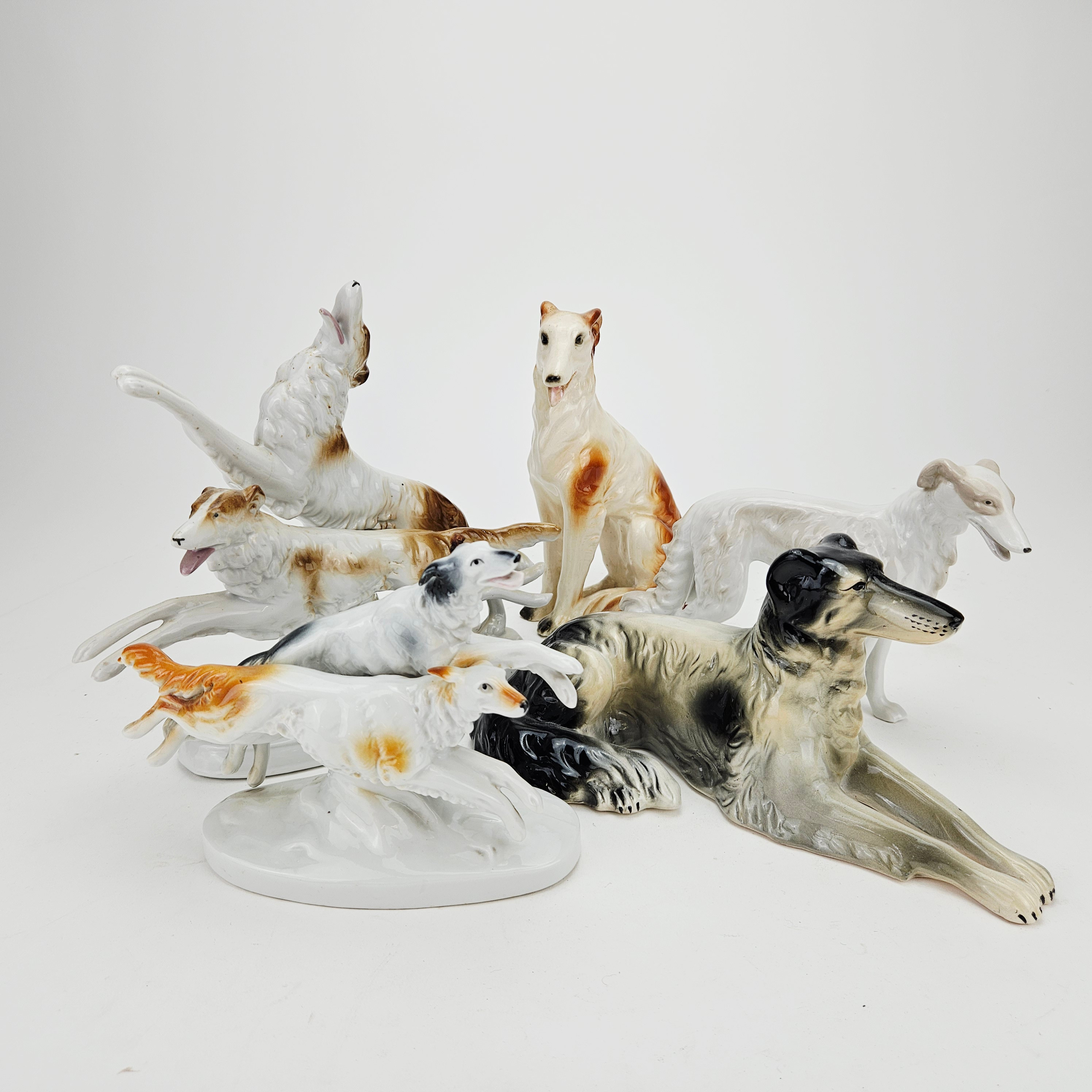FIGURINER, 5 st, porslin, Borzoi, bland annat Tyskland.