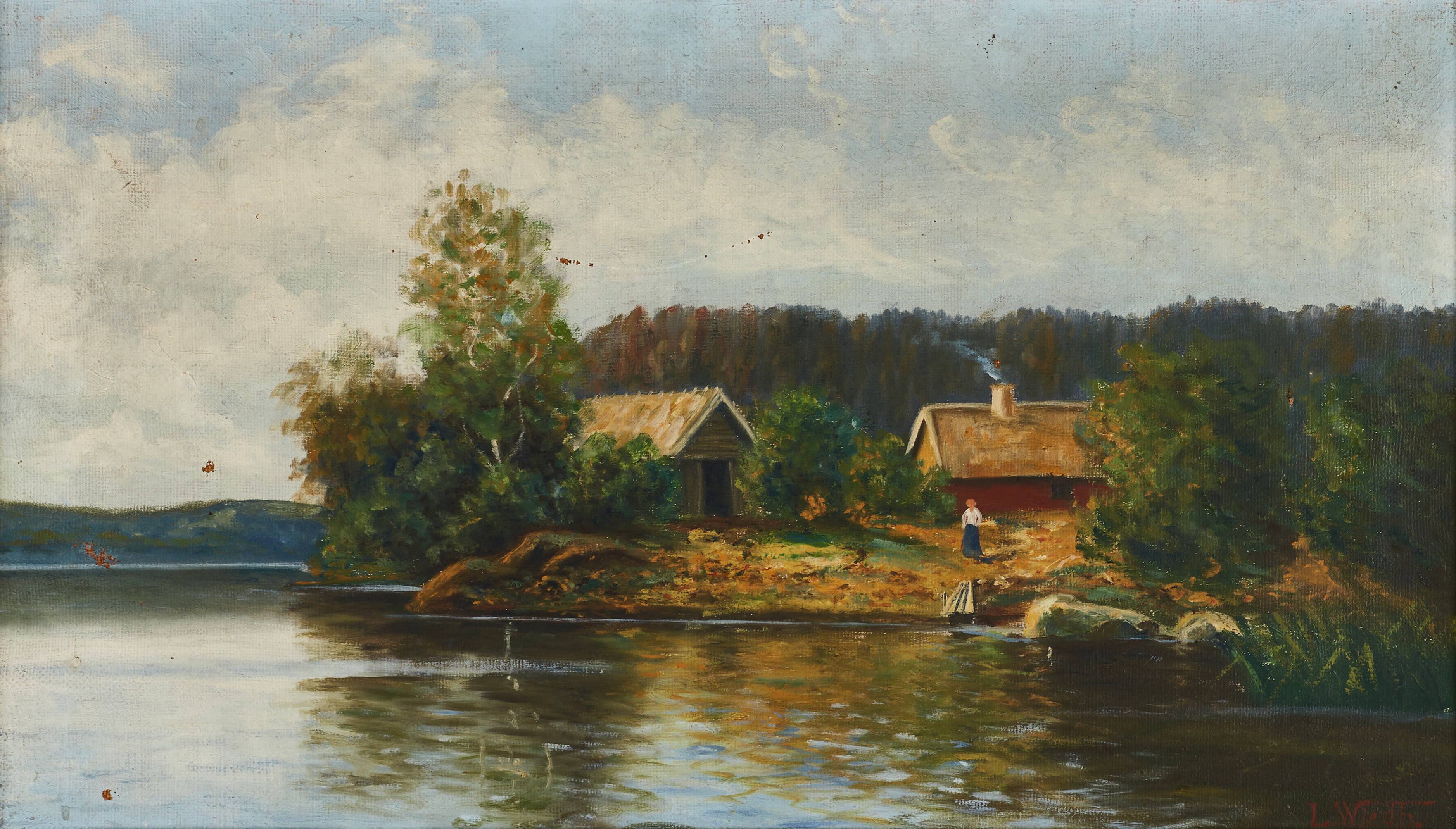 LEONARD WIEDH (1866-1938). Skärgård, signerad L. Wiedh, olja på duk.