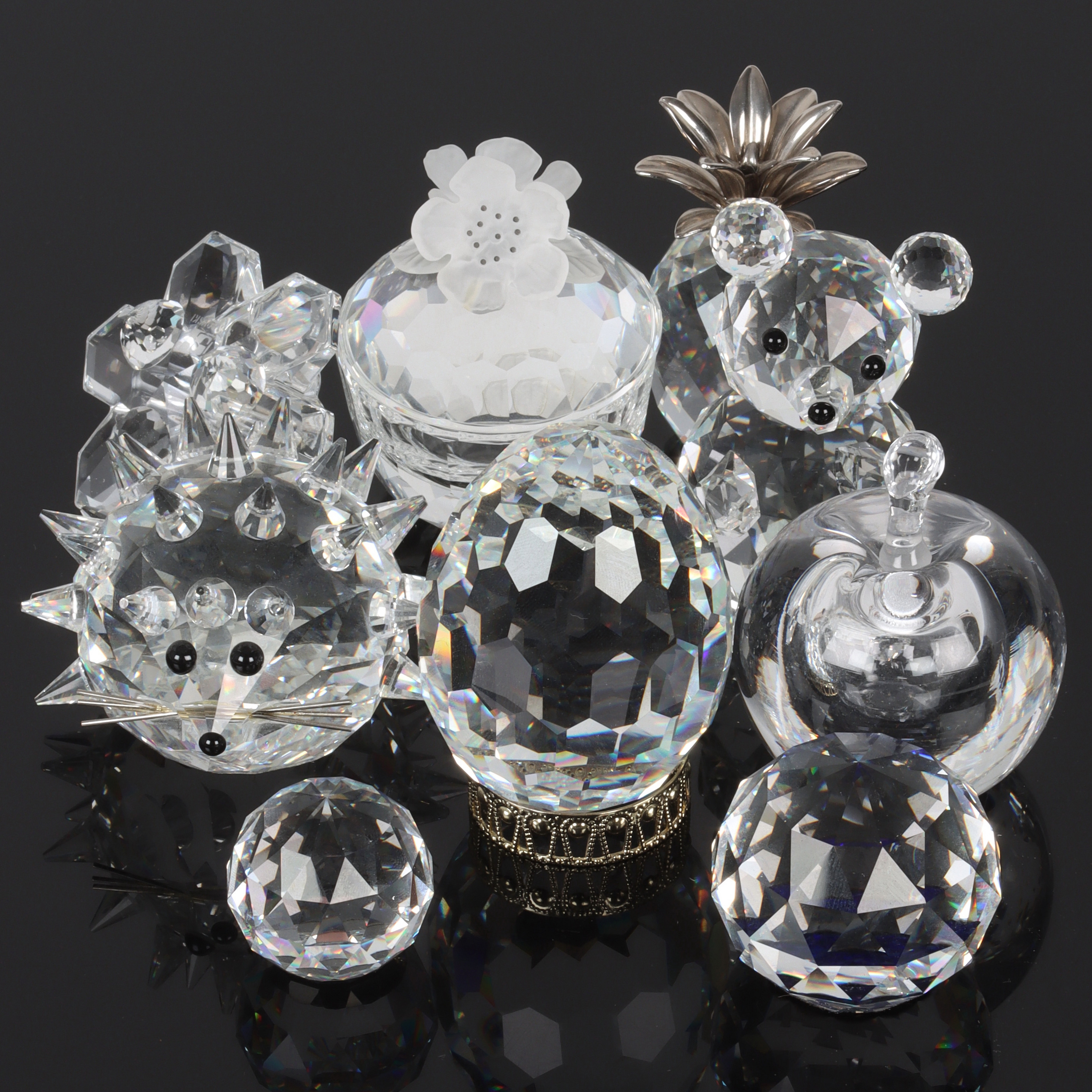 MINITYRER, 9 st, glas, bla. Swarovski & Orrefors, 19/2000-tal.