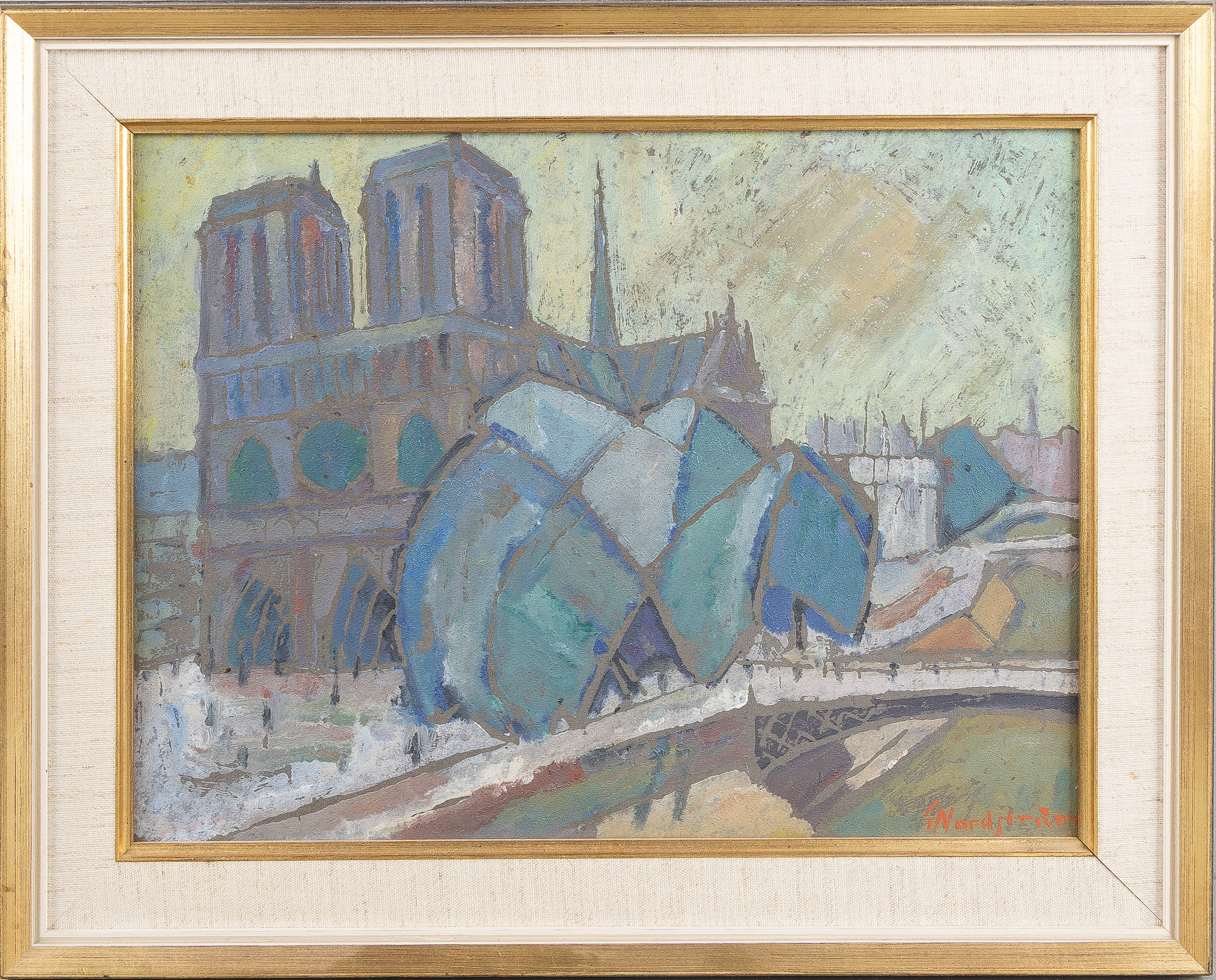 GUNNAR NORDSTRÖM. Parismotiv med Notre Dame, olja på pannå.