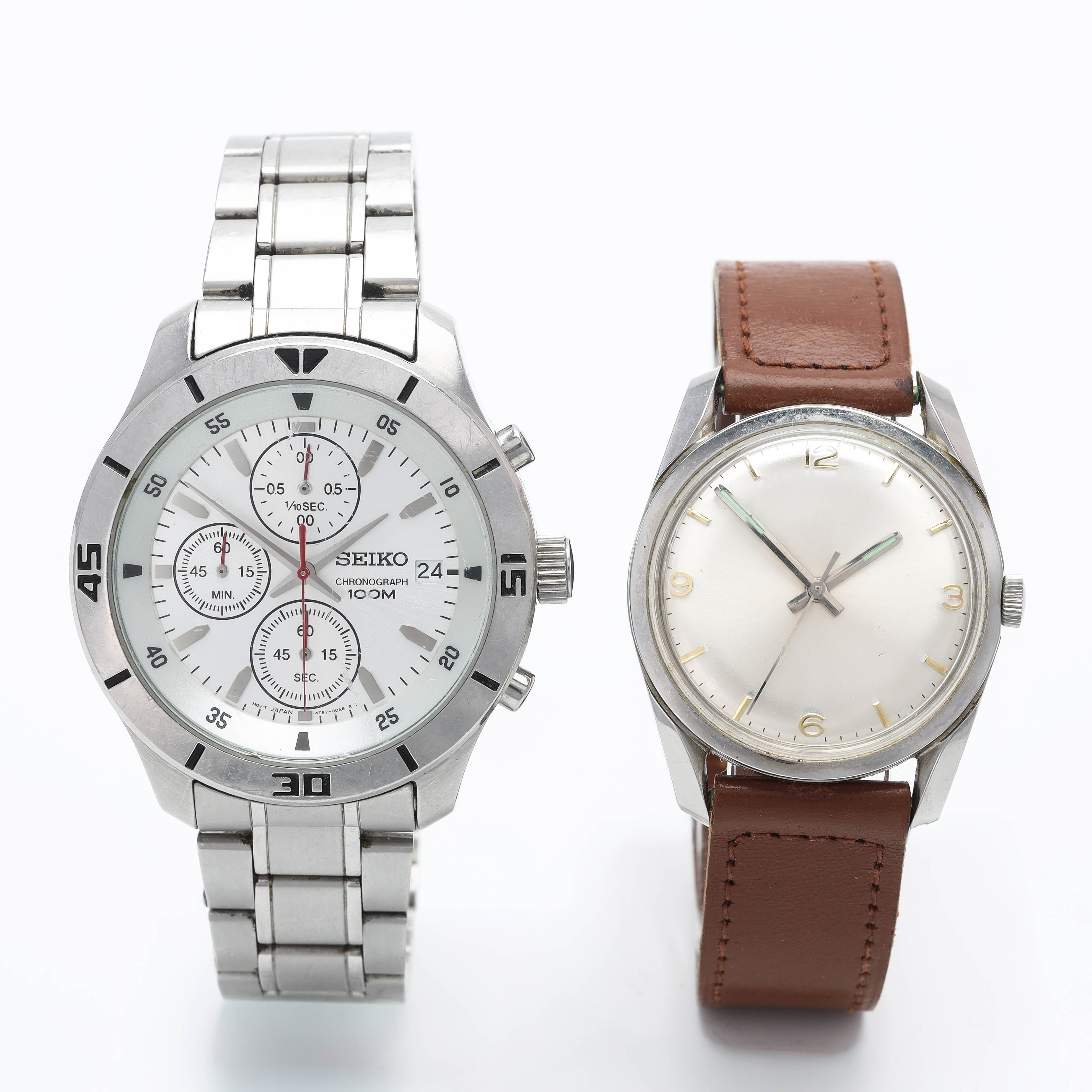 ARMBANDSUR, 2 st, Seiko, kvarts, samtida samt manuell i stål, 34,5mm ca 1960-tal.