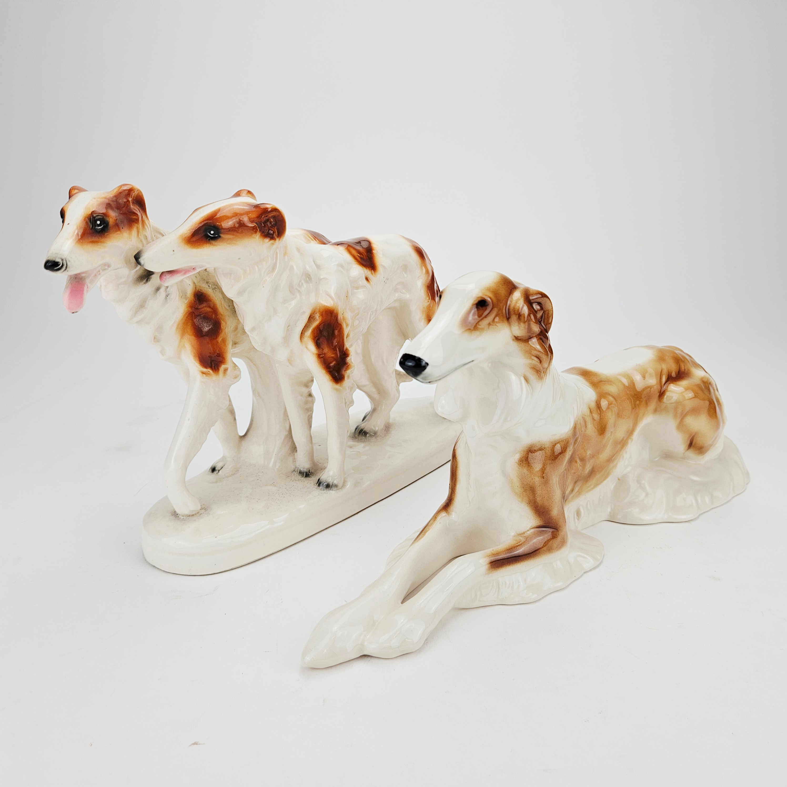 FIGURINER, 2 st, porslin, Borzoi, bland annat Sitzendorf, Tyskland.