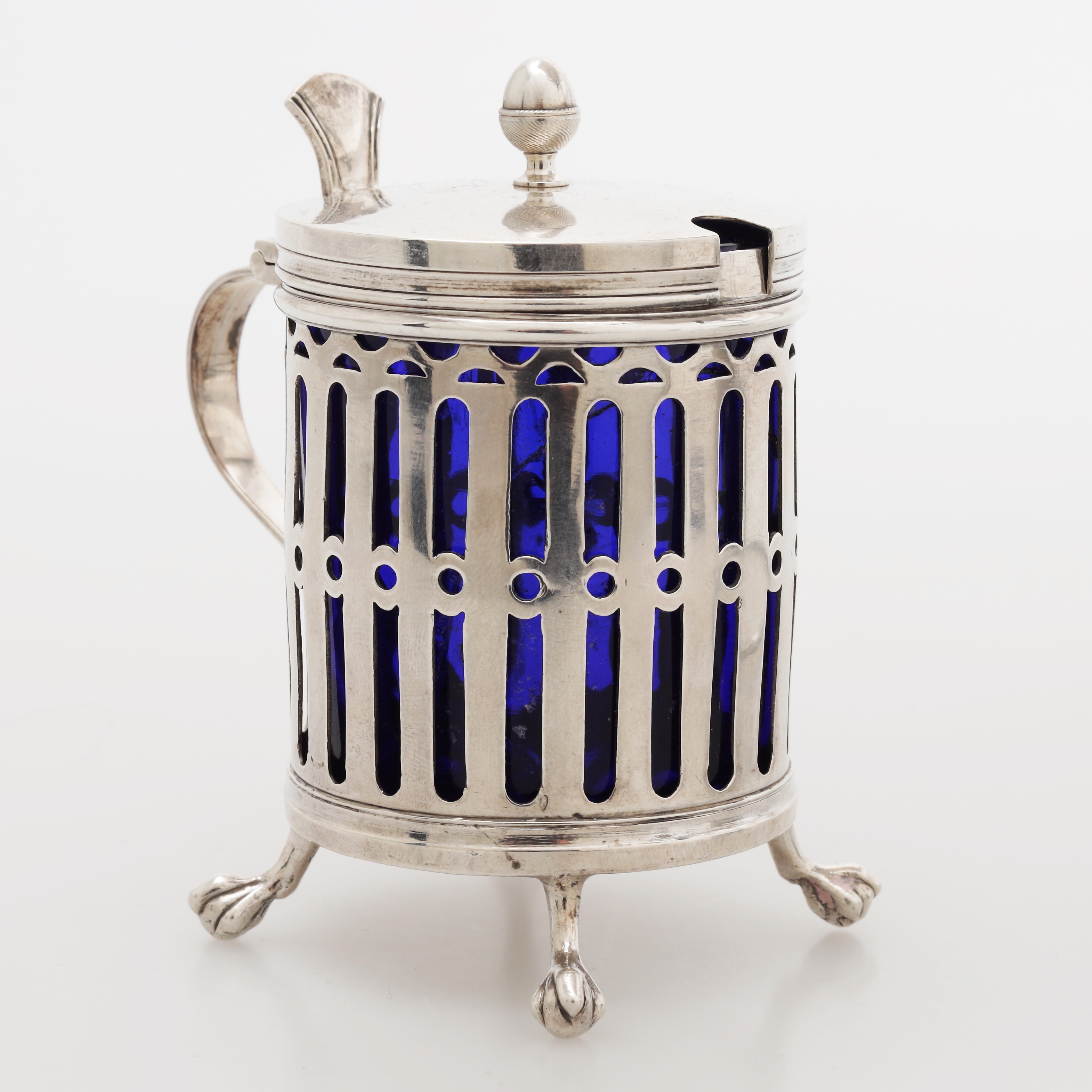 OLOF HELLBOM. Senapskanna, silver/glas, Stockholm, 1808.