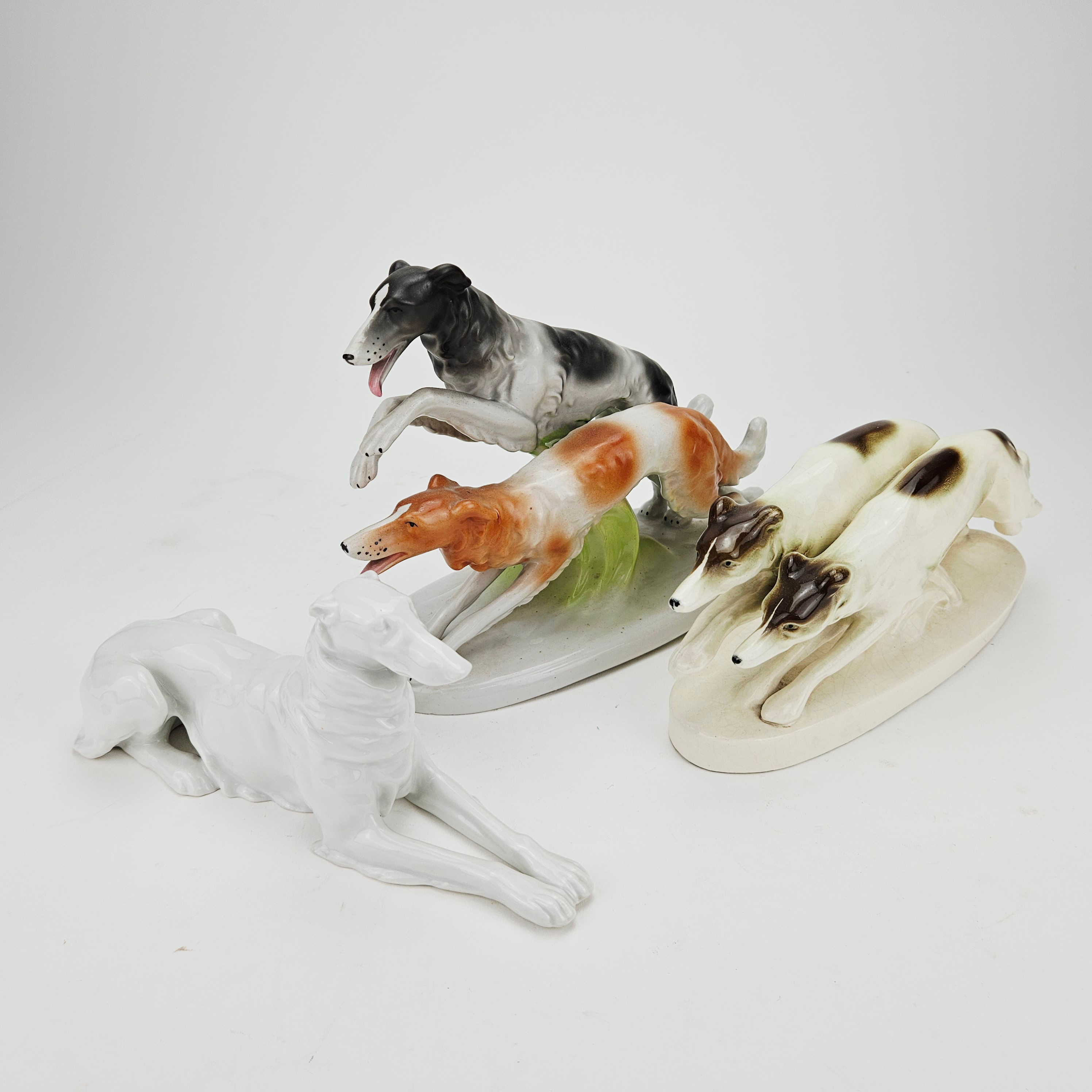 FIGURINER, 3 st, porslin, Borzoi, bland annat Gebrüder Heubach, Rudolph Heinz & Co, Tyskland.