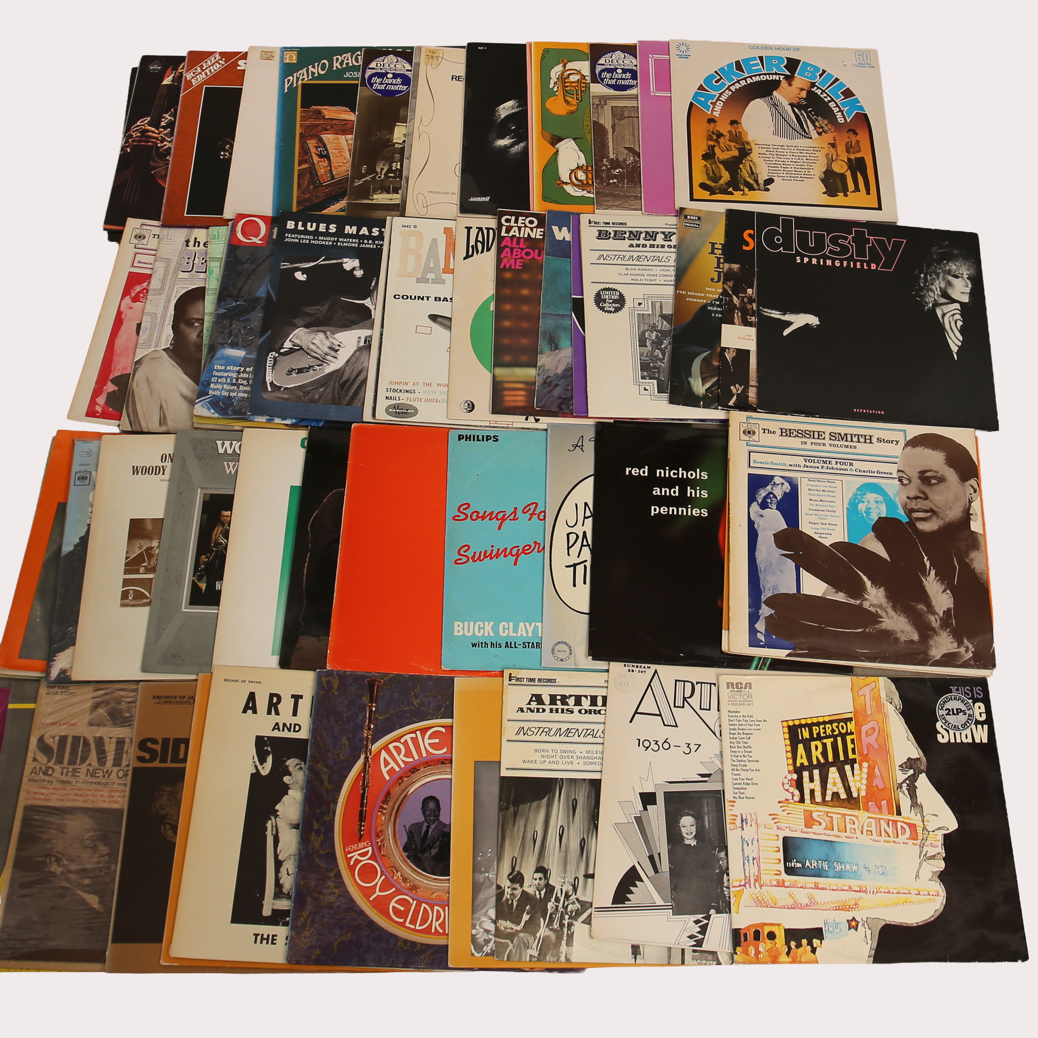 PARTI VINYL/LP skivor, jazz bla Bessie Smith, Woody Herman, Artie Shaw, Duke Ellington mfl, tot ca 50 st.