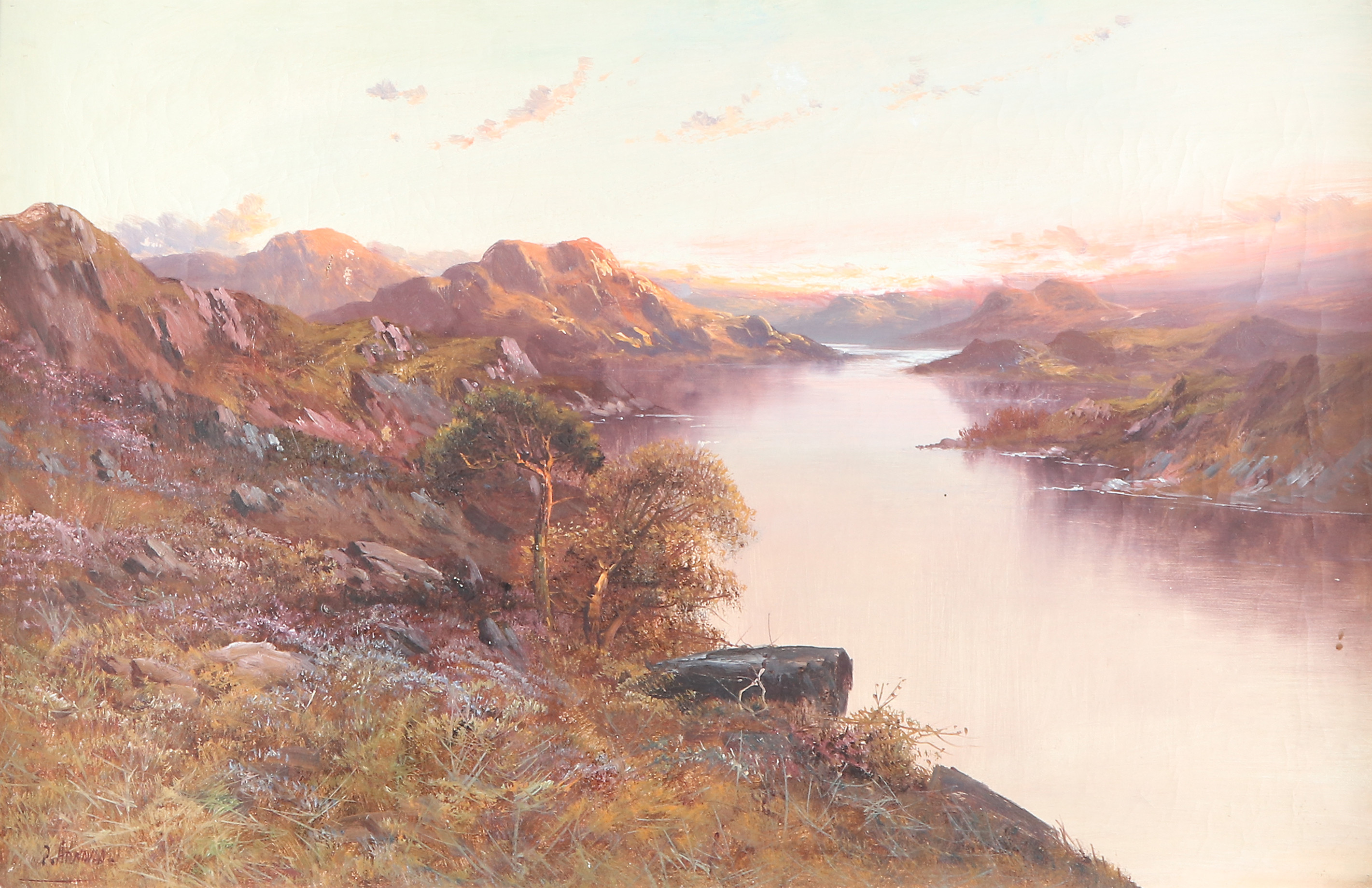 P. ARNOULD. Oljemålning på duk. "The middle lake, Killarney". Signerad.