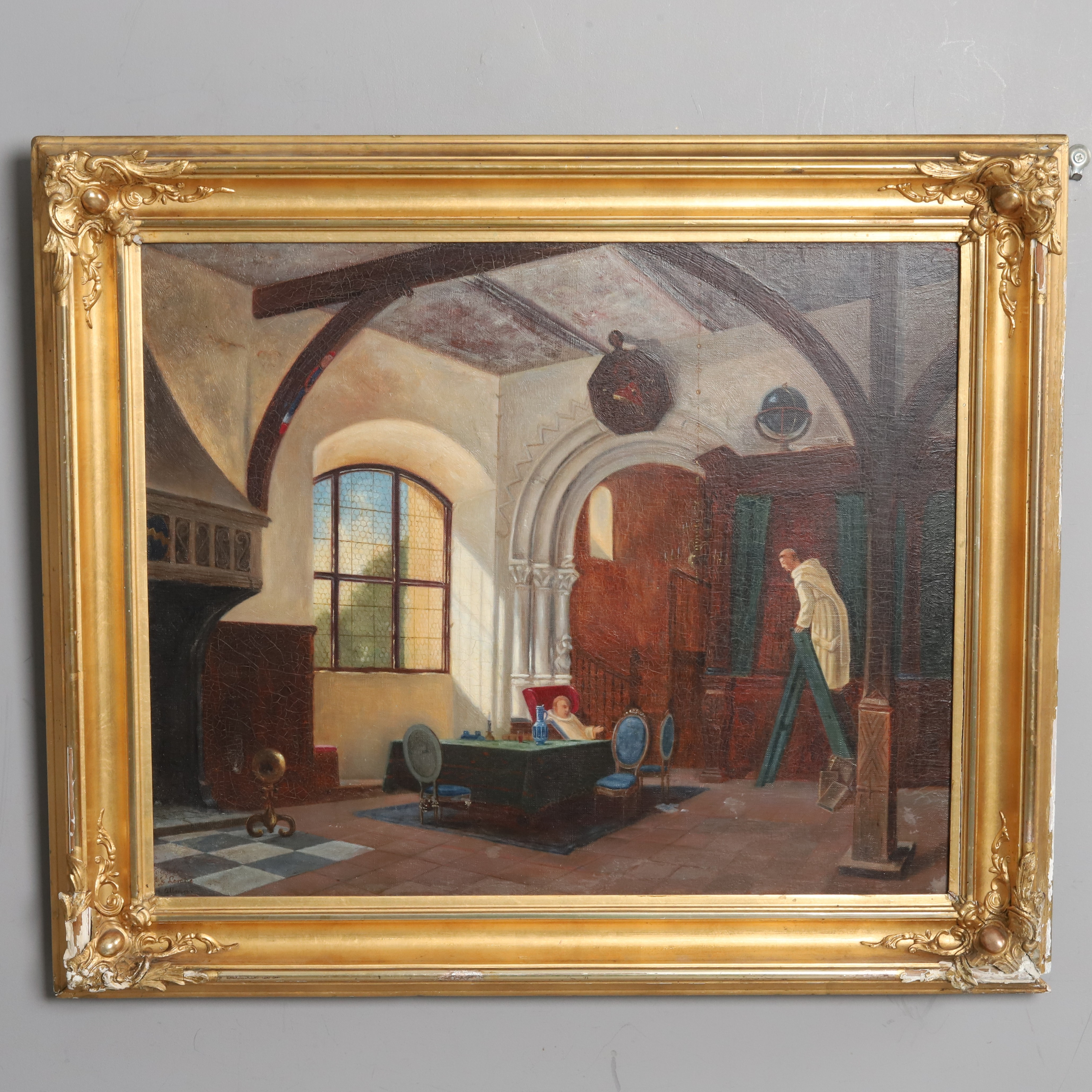 OIDENTIFIERAD KONSTNÄR. Olja på duk, "Klostermotiv", 18/1900-tal.