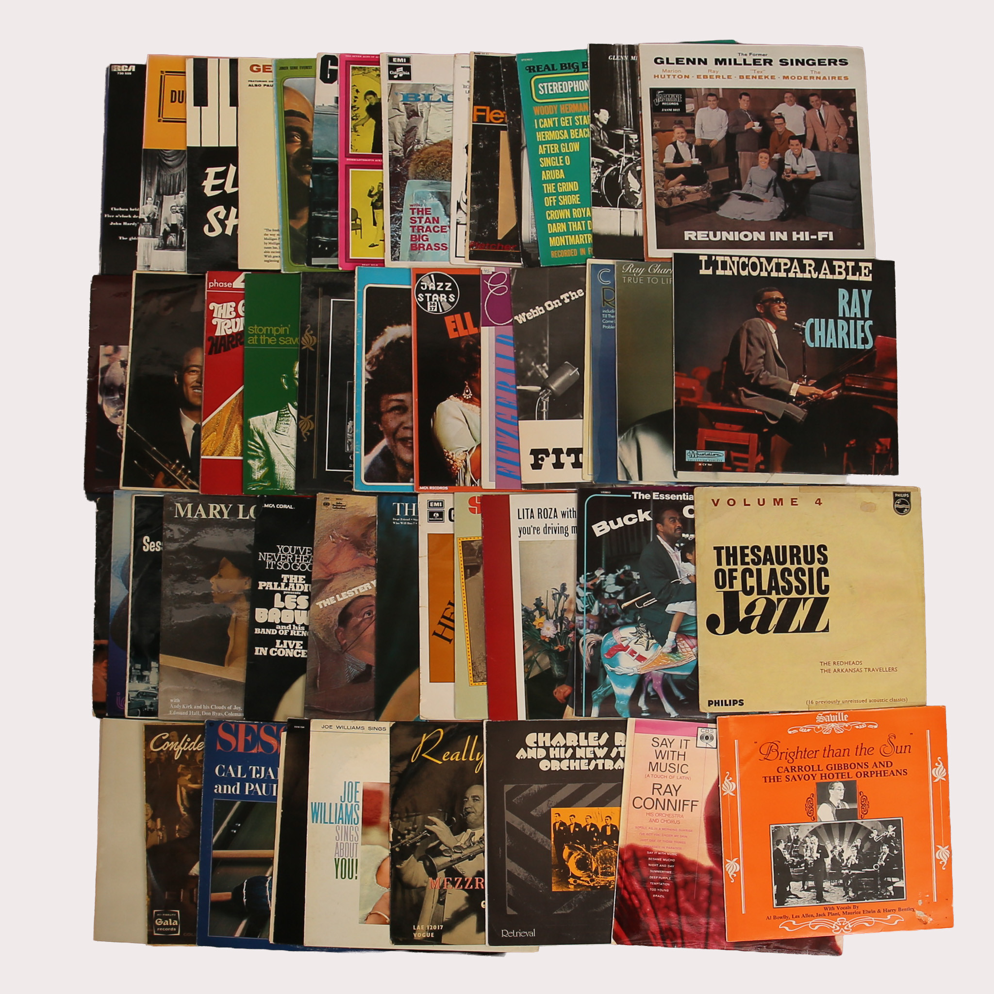 PARTI VINYL/LP skivor, jazz bla, Ella Fitzgerald, Ray Charles, Gerry Mulligan, Woody Herman mfl, tot ca 50 st.