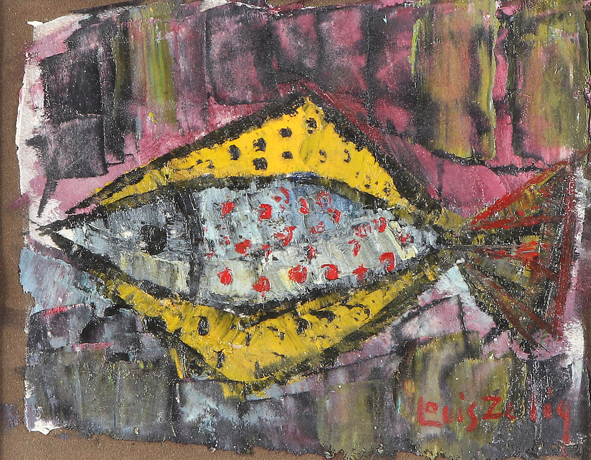 LOUIS ZELIG. Blandteknik. Rödspätta. Signerad.