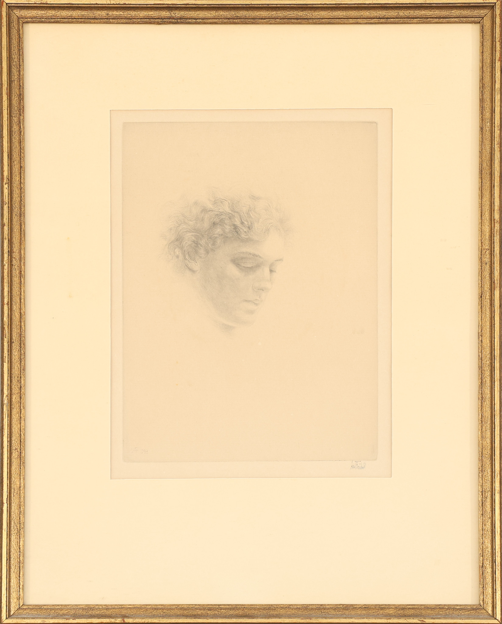 AXEL FRIDELL. Flickansikte, etsning, signerad. Daterad 1933.