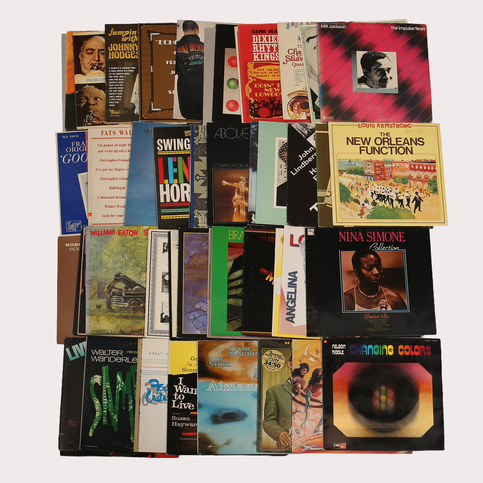 PARTI VINYL/LP skivor, jazz bla Sammy Davis Jr, Mahalia Jackson, Johnny Hodges, Gene Krupa mfl, tot ca 50 st.