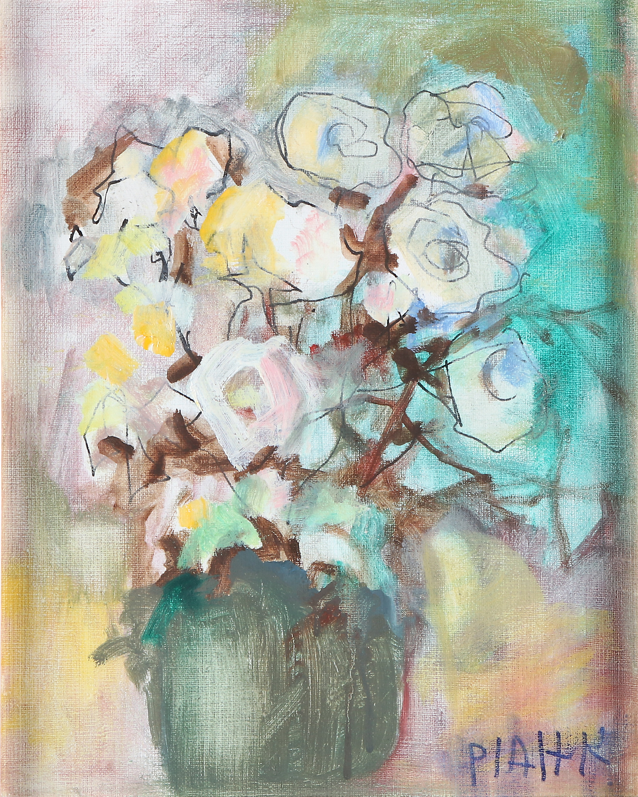 PIA HESSELMARK CAMPBELL. Blandteknik. "Blomstudie". Signerad.