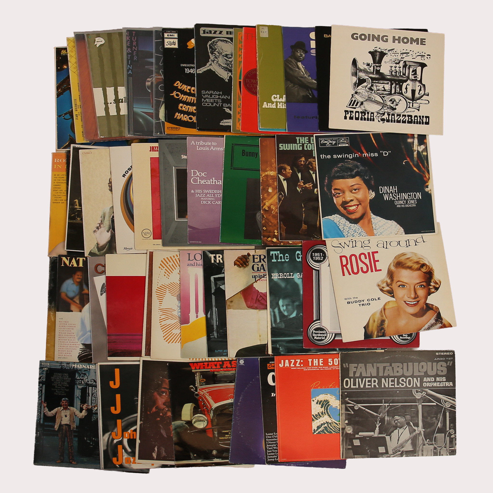PARTI VINYL/LP skivor, jazz bla Antonio Carlos Jobim, Louis Armstrong, Supersac, Lester Young mfl, tot ca 50 st.