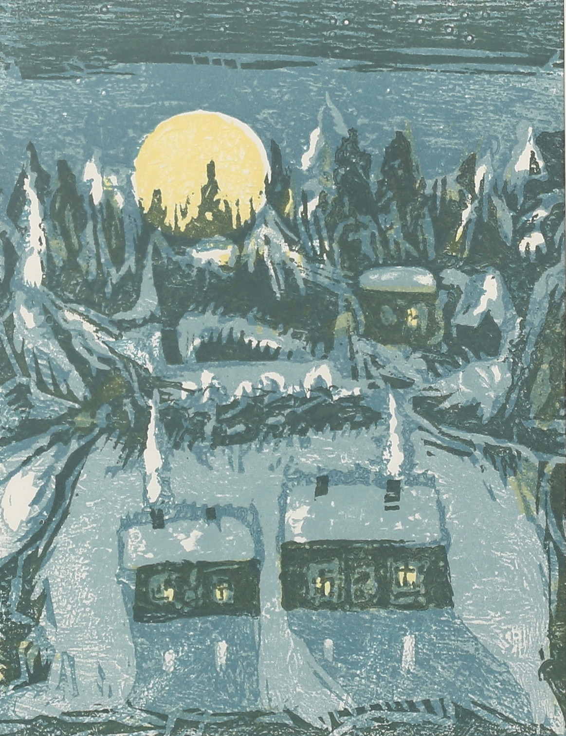 HANS KAJTORP. "Vinternatt", färglitografi, signerad, daterad 68, numrerad 490/500.
