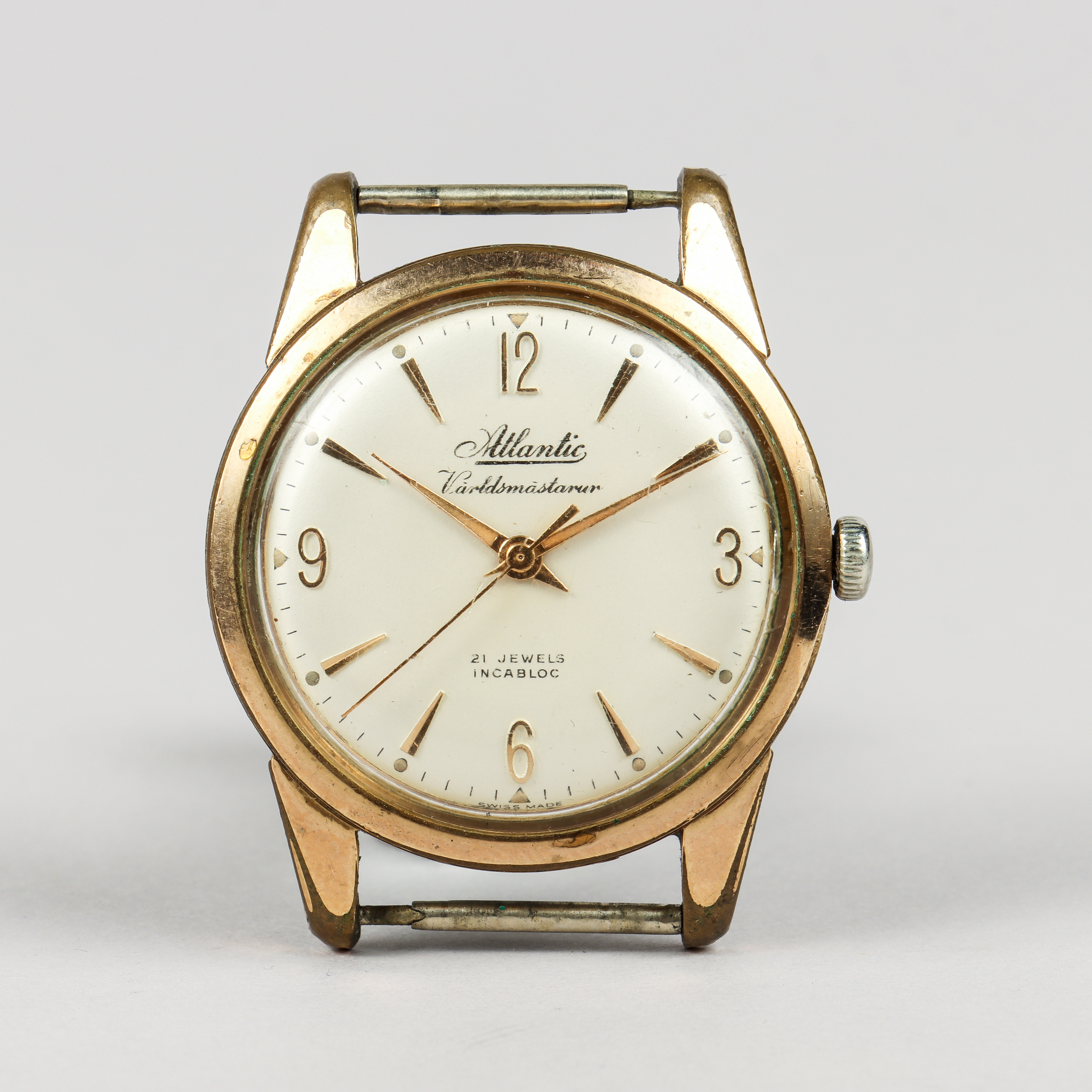 ATLANTIC Världsmästarur, guld på stål, manuell, 1950-tal.