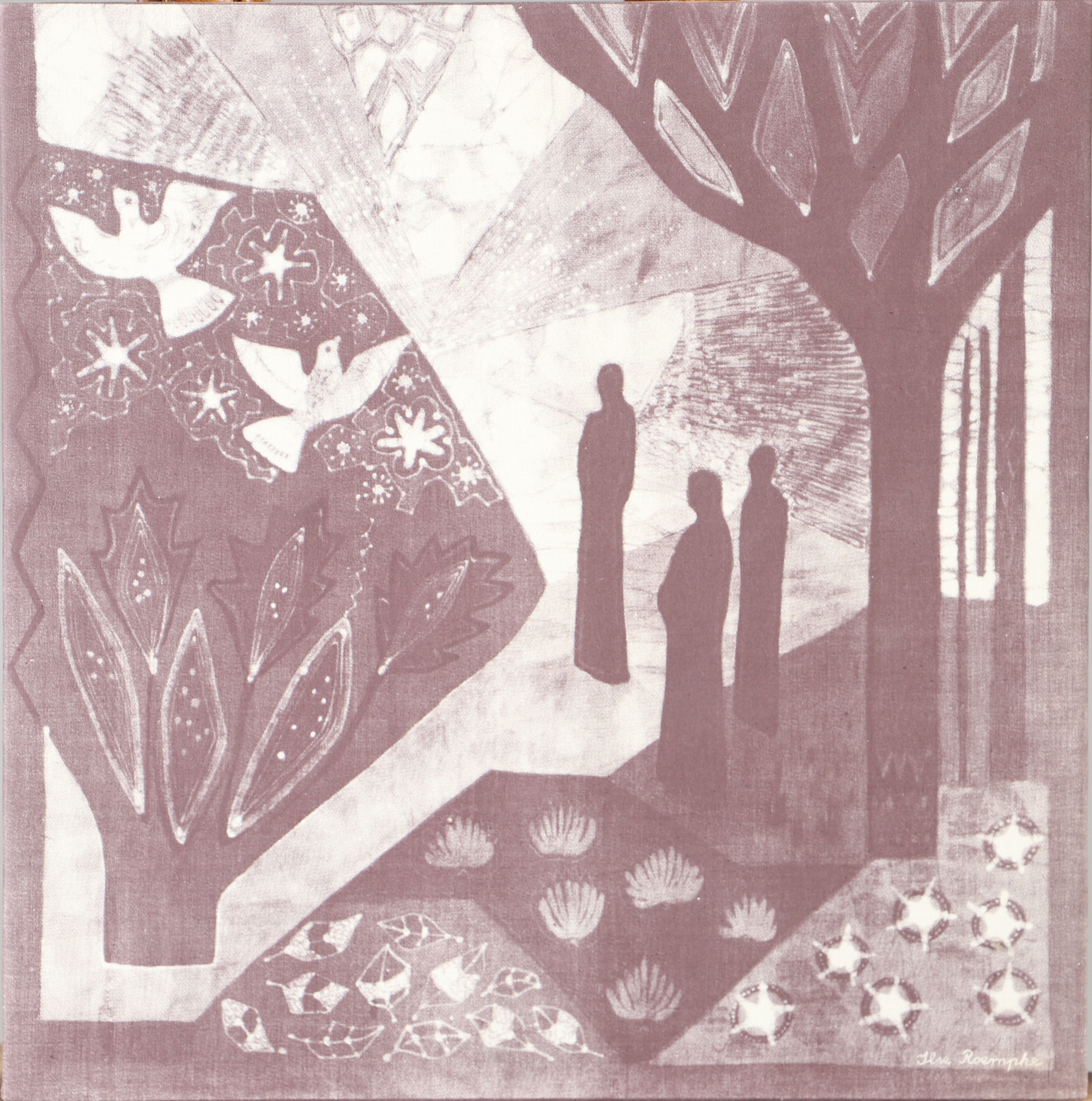 ILSE CLAESSON ROEMPKE. Textiltryck, signerad Ilse Roempke.