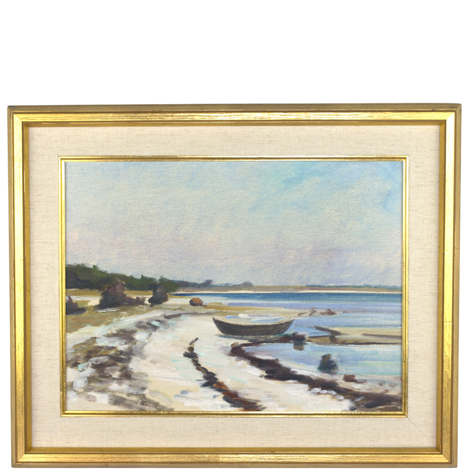 OIDENTIFIERAD KONSTNÄR. Olja på pannå, "Strandbild - Västerrev, Fårö", möjligen Gunnar Mossberg.