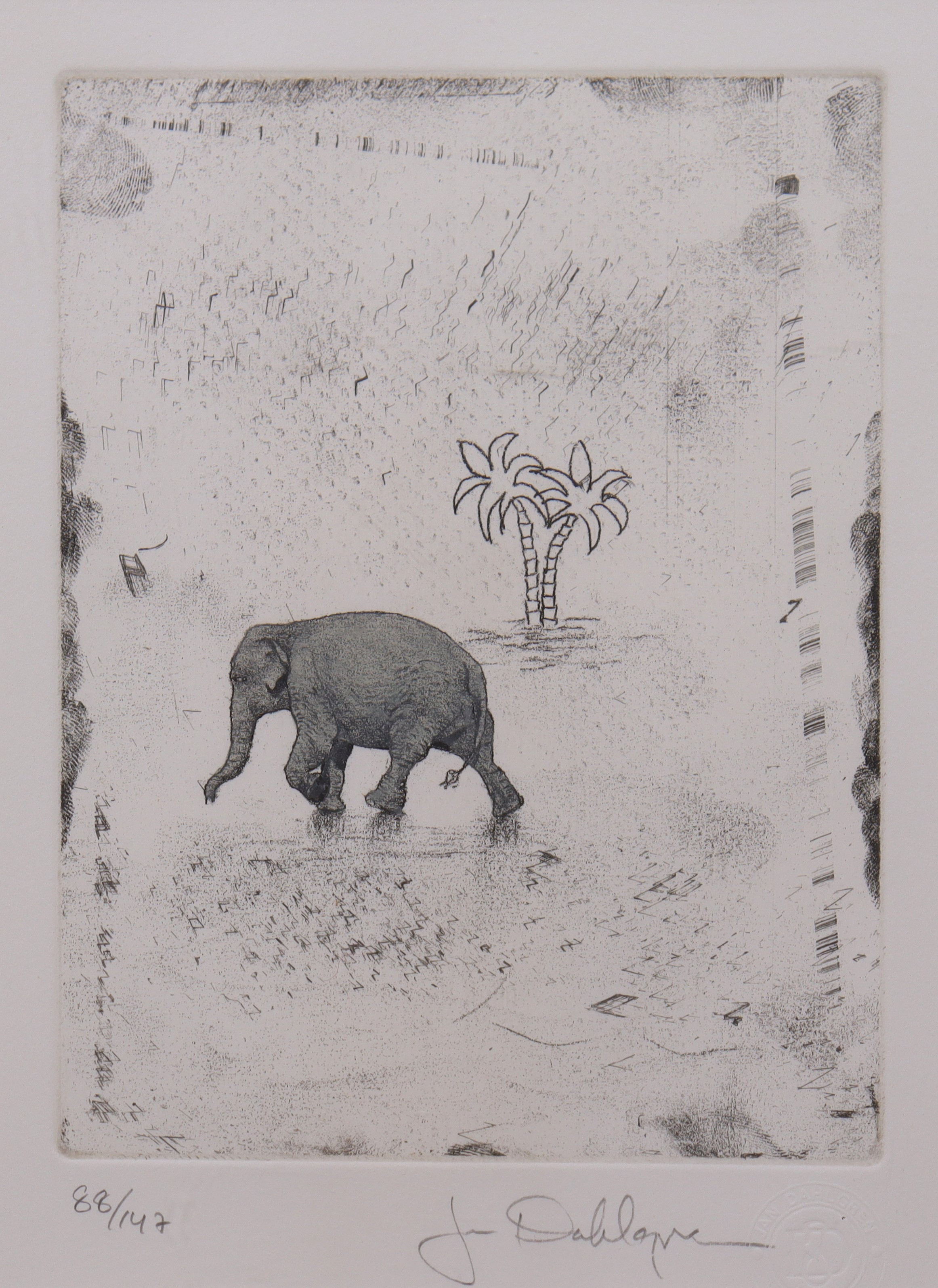 JAN DAHLGREN. etsning, elefant.