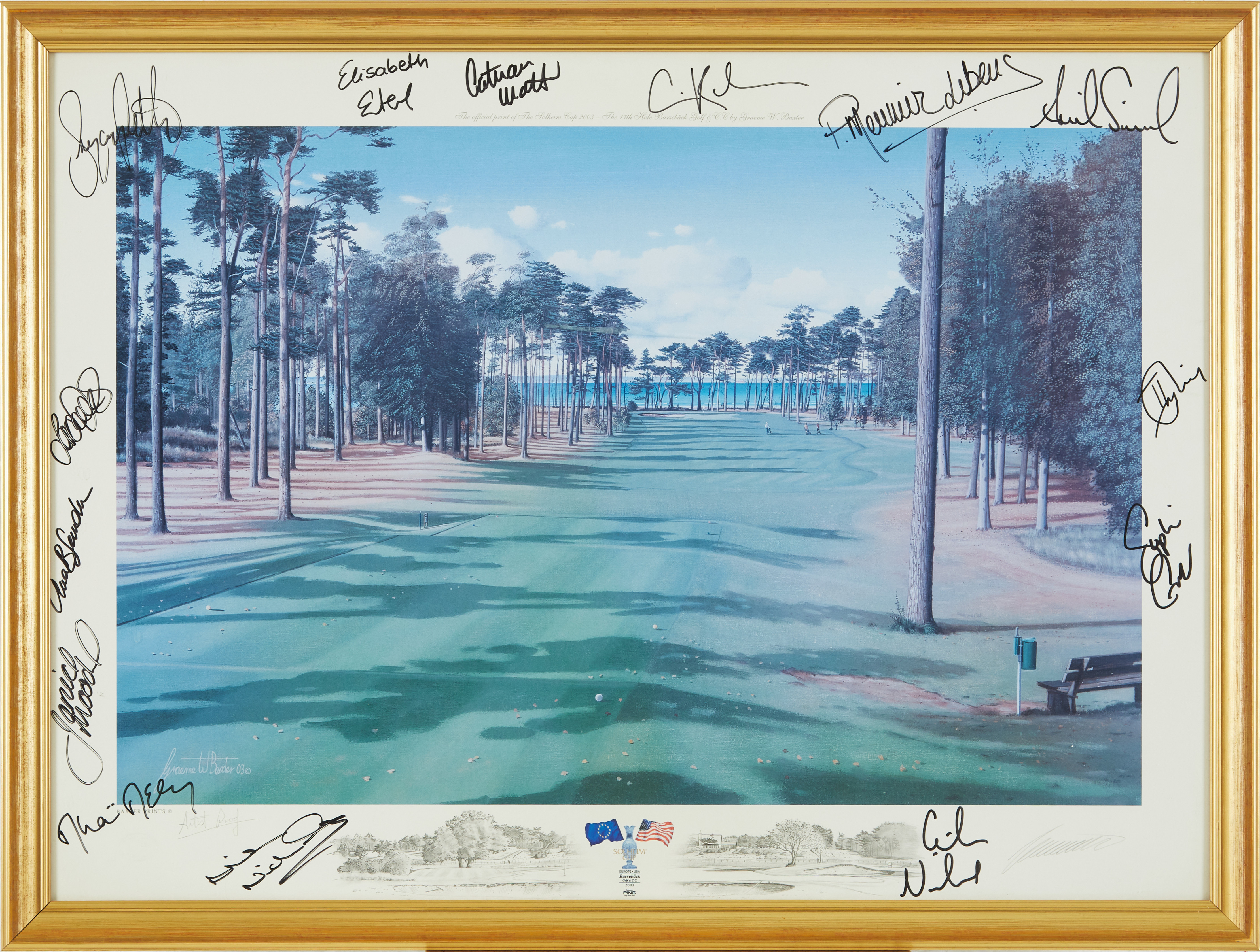 AFFISCH, Solheim Cup Barsebäck 2003, med skrivna autografer av spelare.
