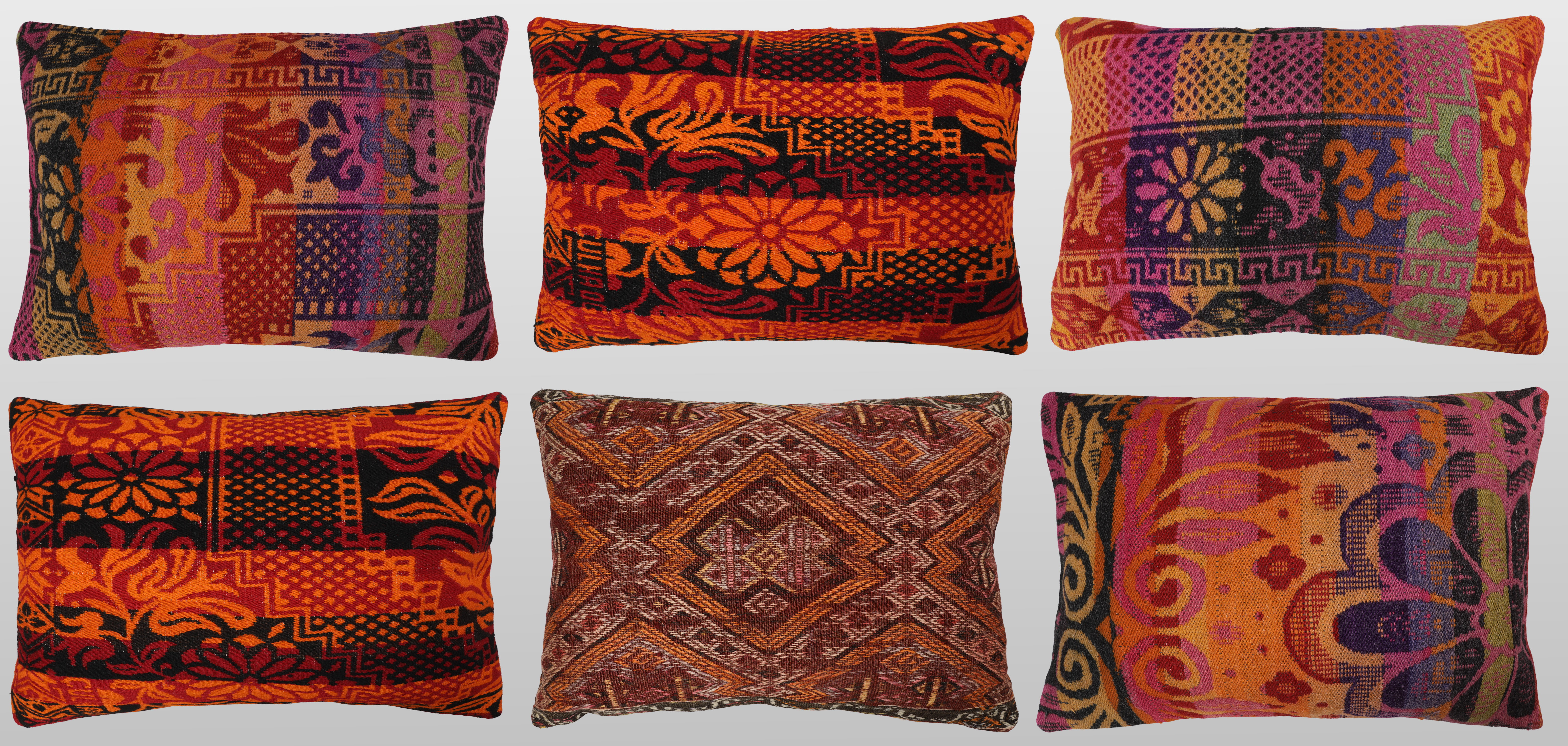 KUDDFODRAL. Parti Kelim kuddfodral 6st anatoliska fragment, 70 x 50 cm.