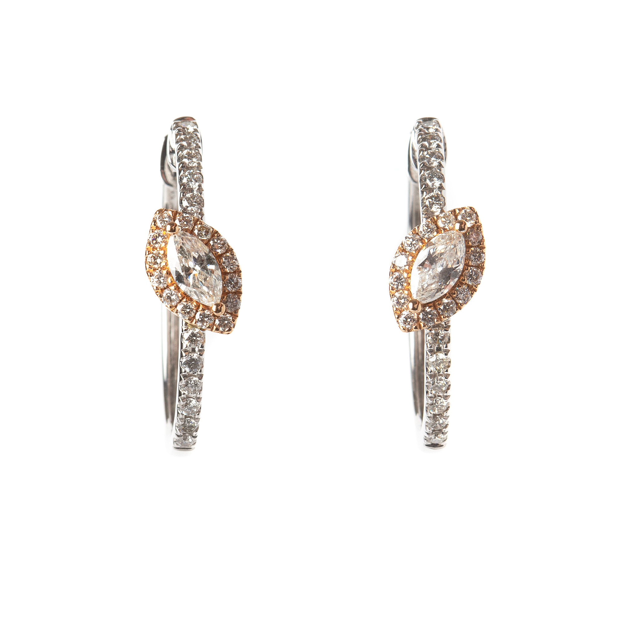 ÖRHÄNGEN, 18K roséguld och vitguld med navetteslipade och briljantslipade diamanter, totalt ca 0.95 ct.