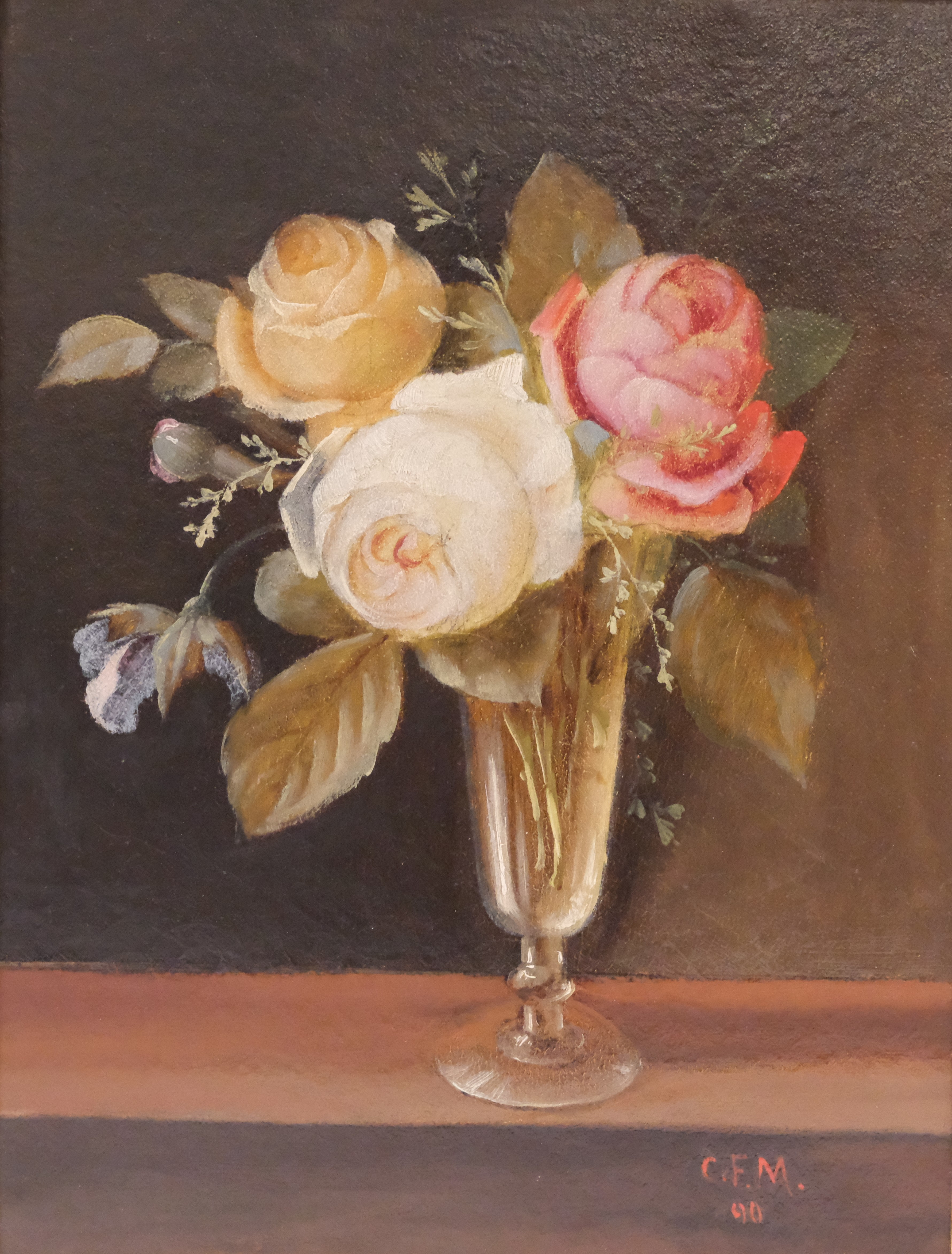 C.F. MADSEN. OLJA PÅ DUK. STILLEBEN. BLOMMOR I VAS.