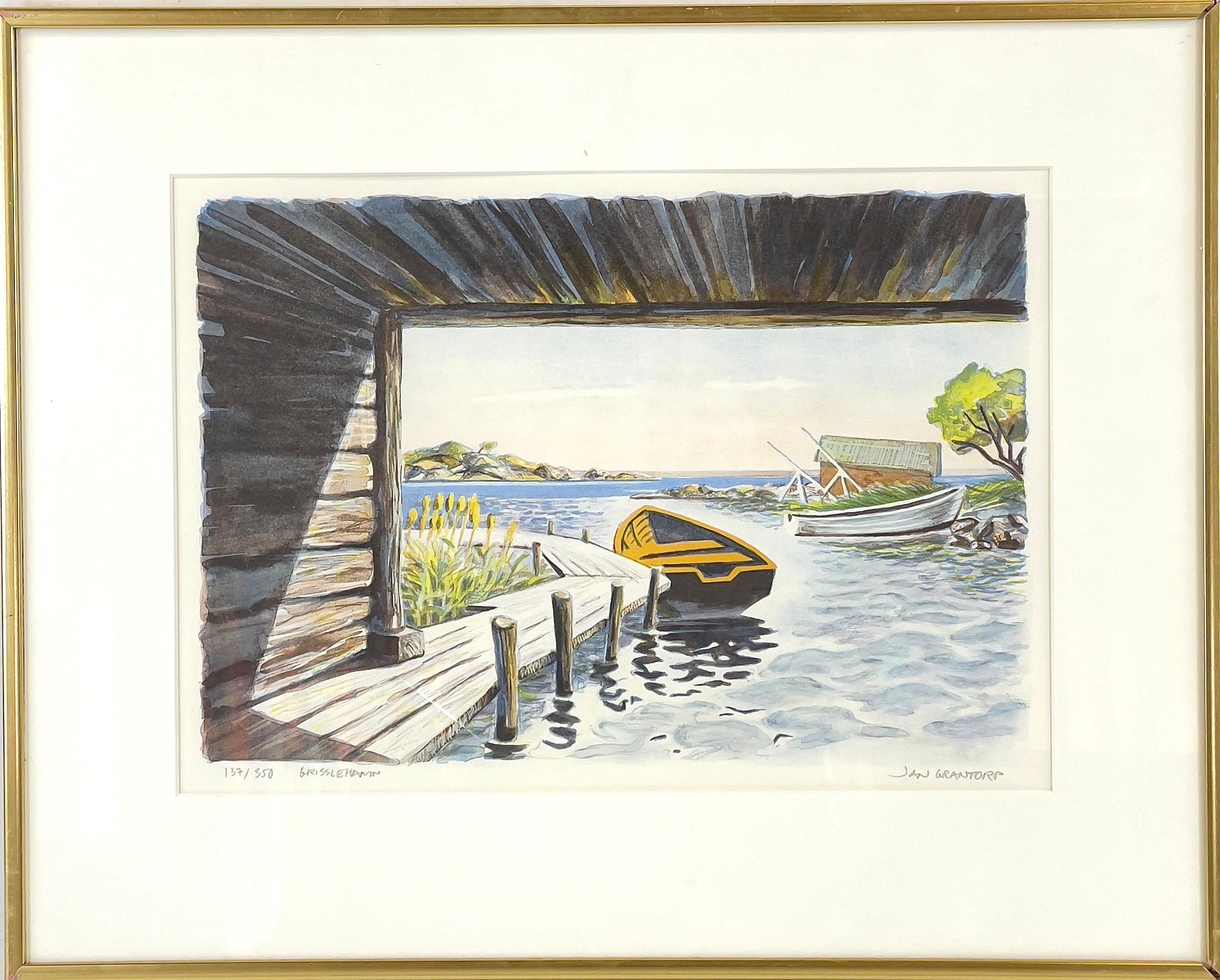 JAN GRANTORP (f. 1952), färglitografi, "Grisslehamn", signerad samt numrerad 137/350.