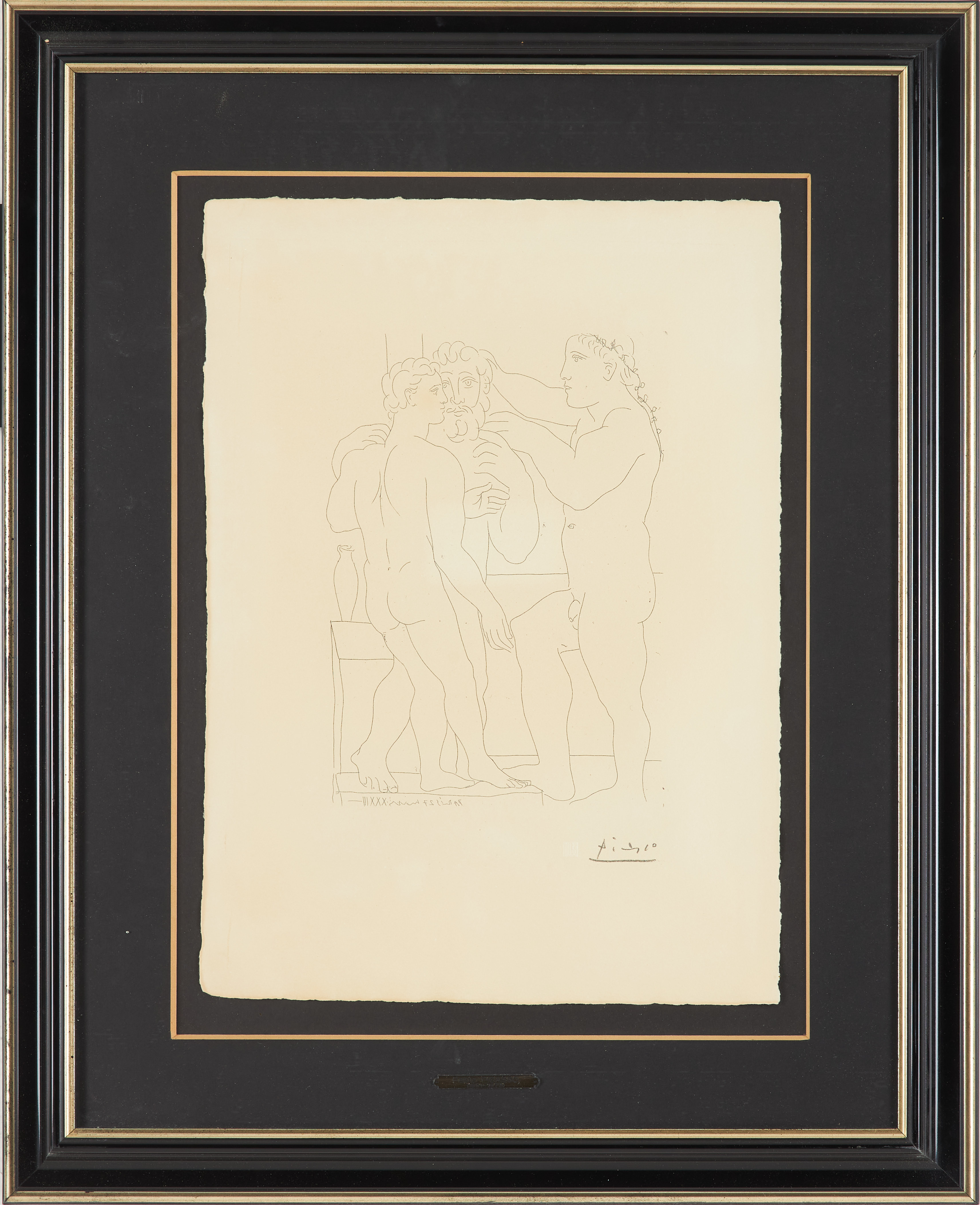 PABLO PICASSO. EFTER. Two Sculptured Men, ur "Suite Vollard" litografi, 1990-1992, signerad i trycket, blindstämpel.