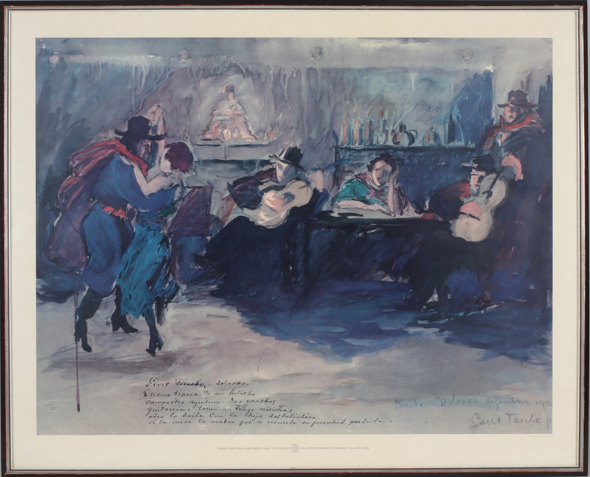 EVERT TAUBE. Tango i Dolores", tryck, signerad i tryck.