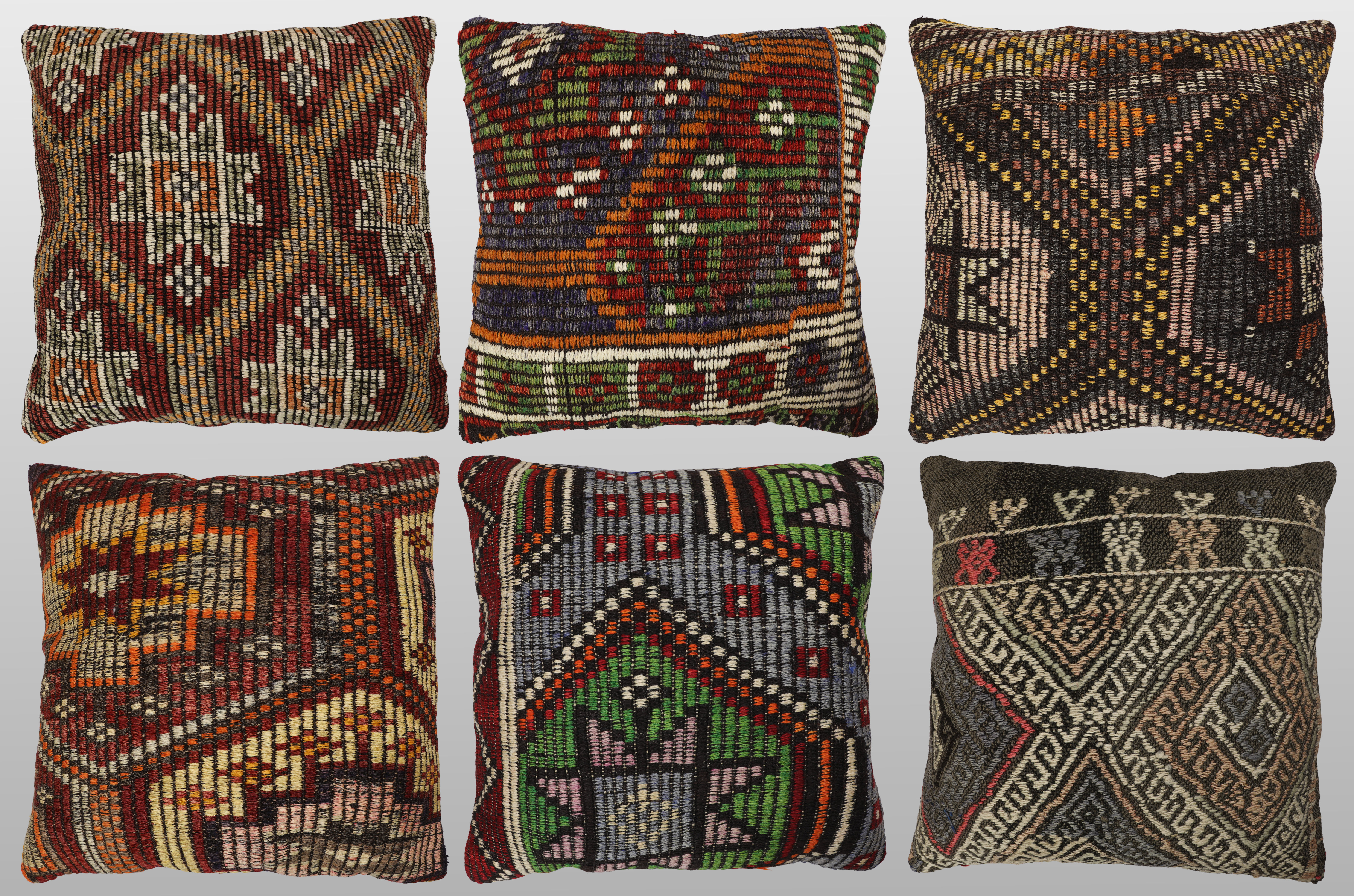 KUDDFODRAL. Parti Kelim kuddfodral 6st anatoliska fragment, 50 x 50 cm.