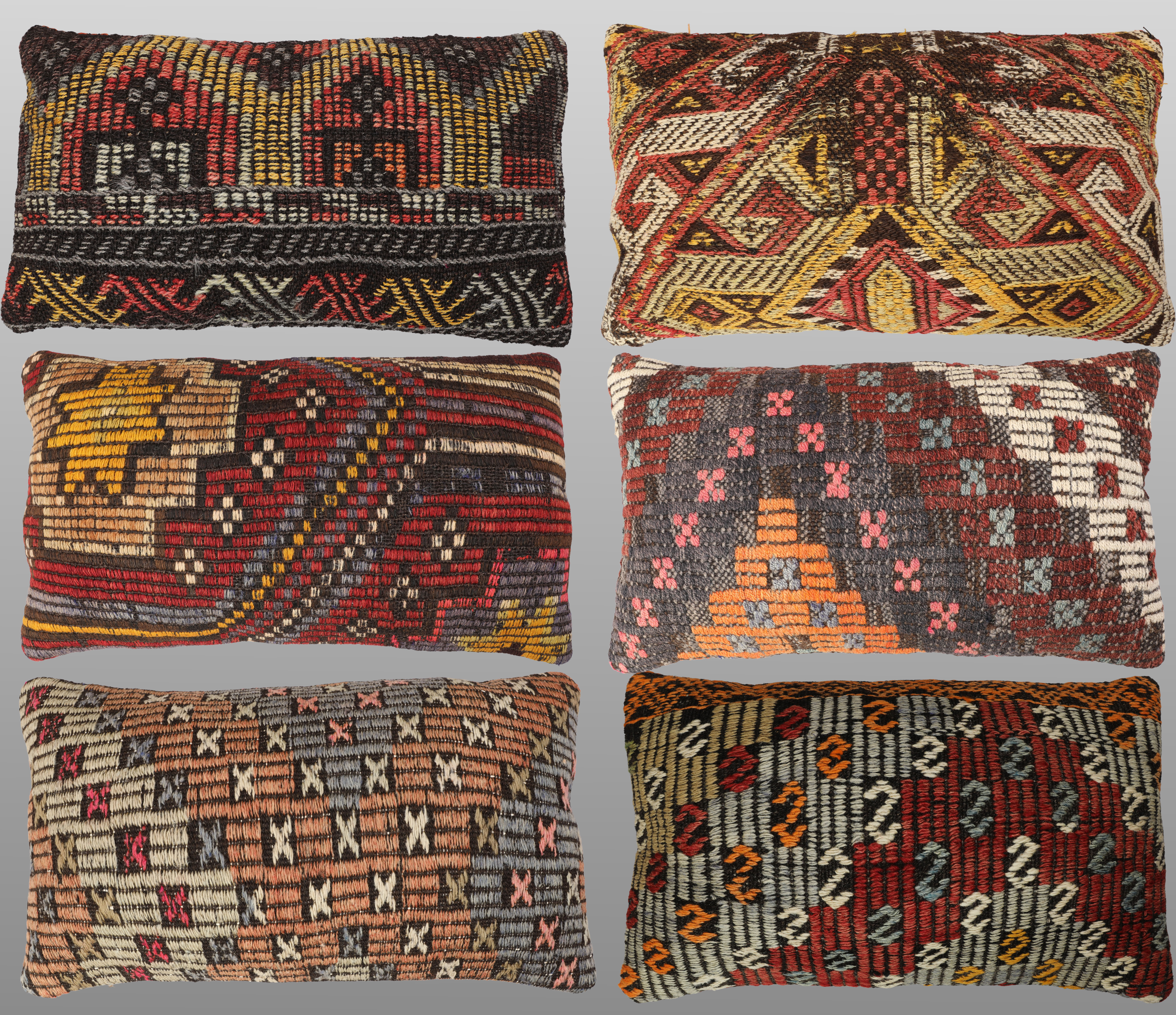 KUDDFODRAL. Parti Kelim kuddfodral 6st anatoliska fragment, 50 x 30 cm.