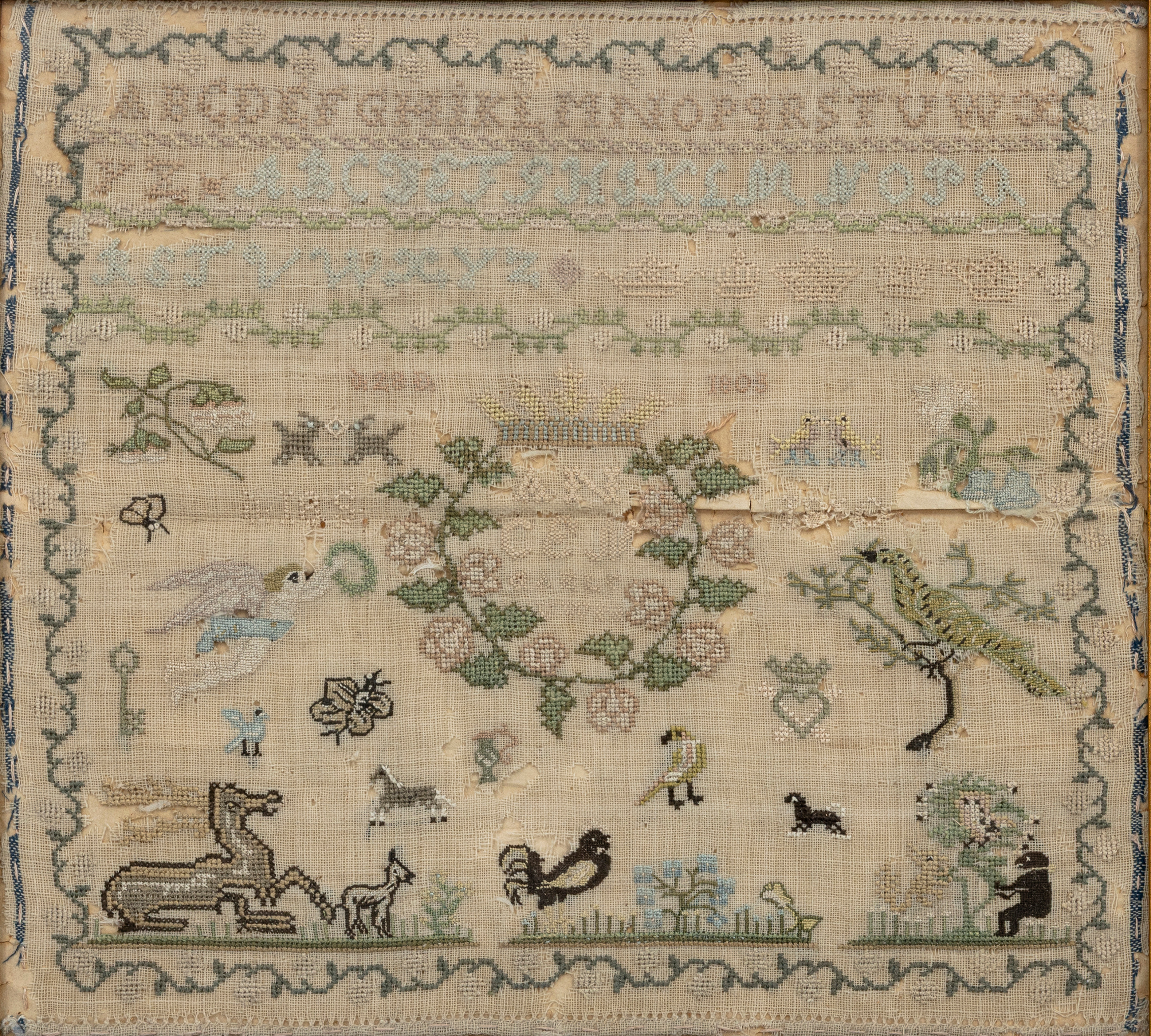 MÄRKTAVLA, broderad tavla, daterad 1803.