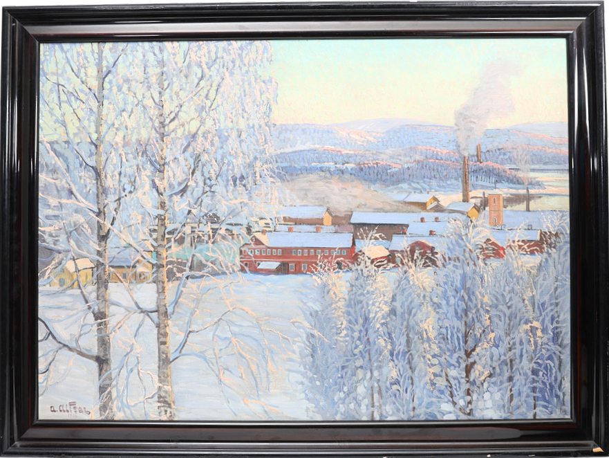 ANDERS ALTZAR. Vinterbild med fabrik, oljemålning på duk, signerad och daterad 1918.