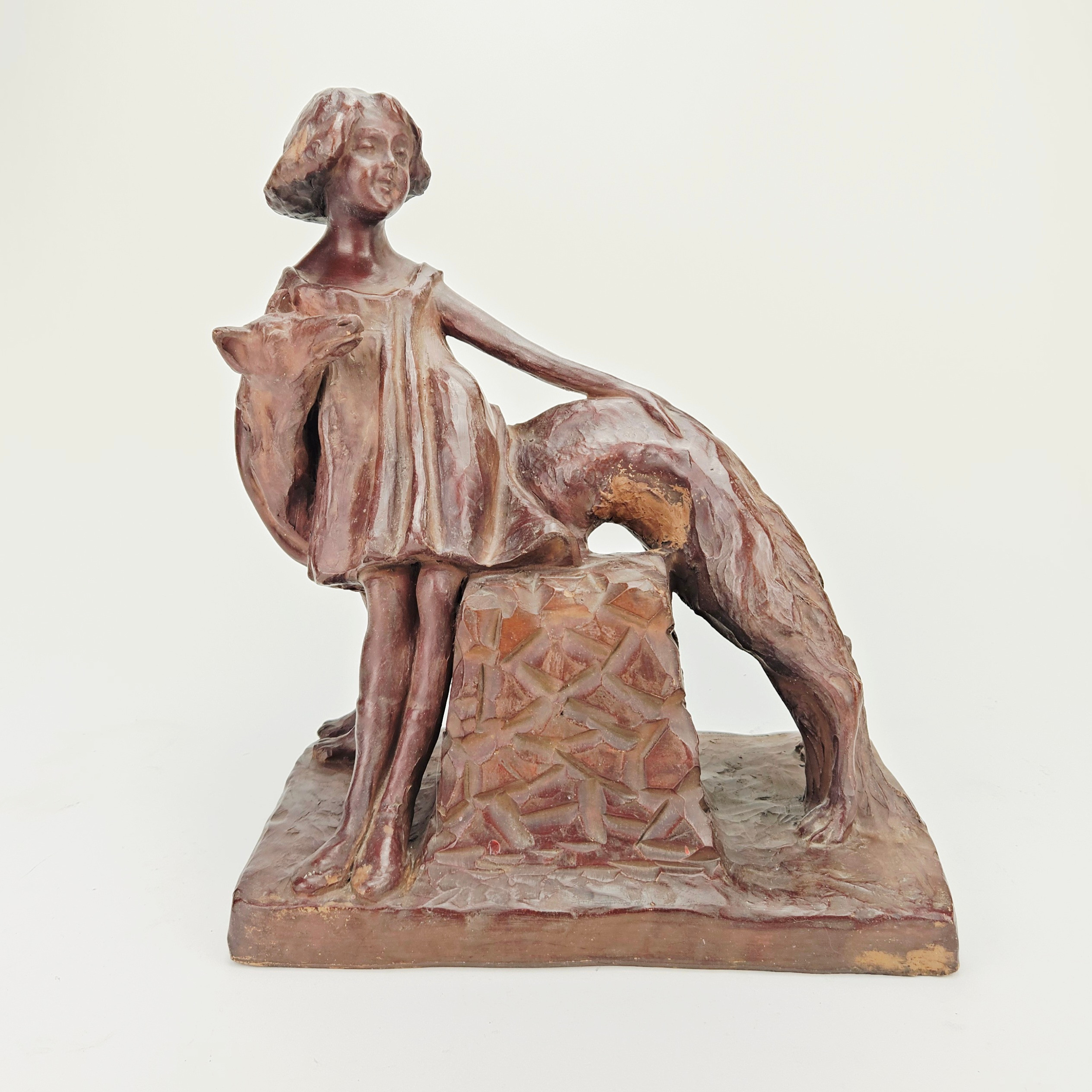 FIGURIN, keramik, flicka med Borzoi, Italien.