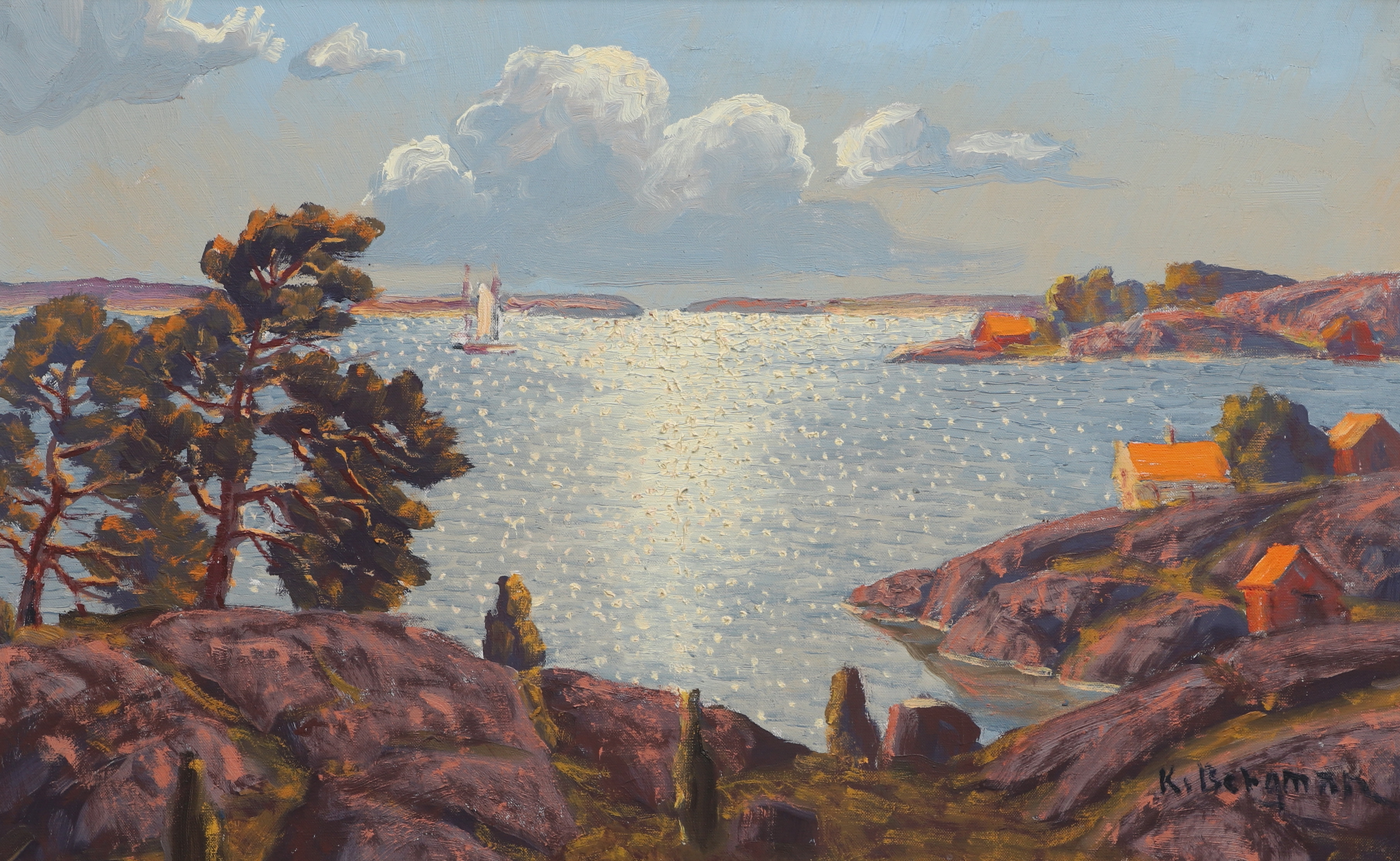 KARL BERGMAN. Olja på duk, kustmotiv, signerad, 1900-tal.