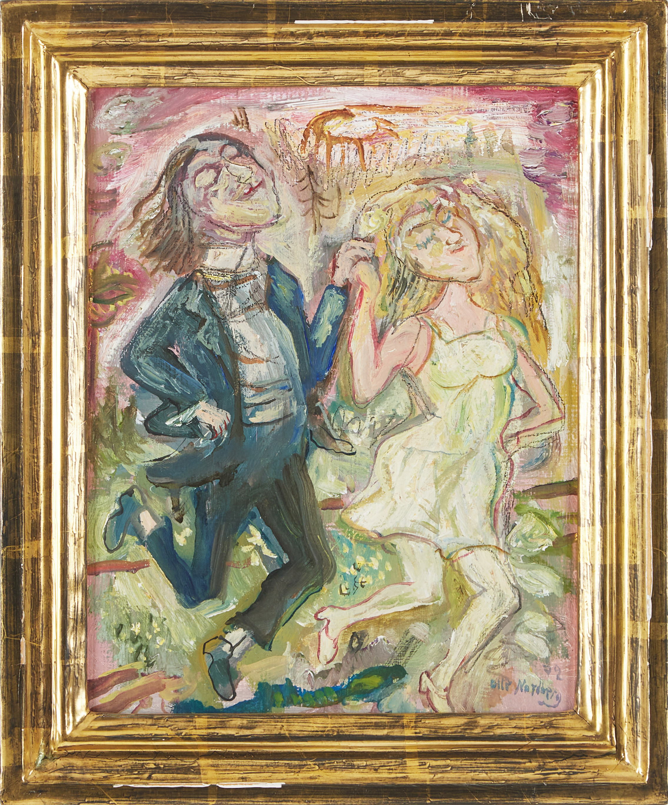 OLLE NORDBERG. Dansande par, gouache och blyerts på pannå, signerad, -72.
