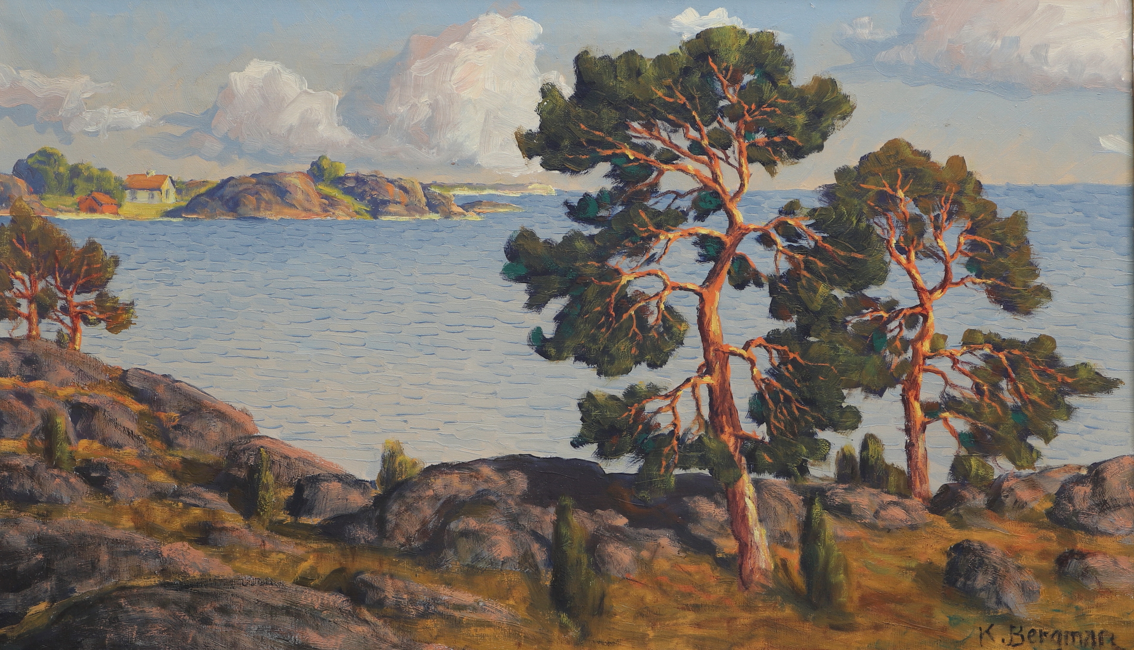 KARL BERGMAN. Olja på duk, kustmotiv, signerad, 1900-tal.