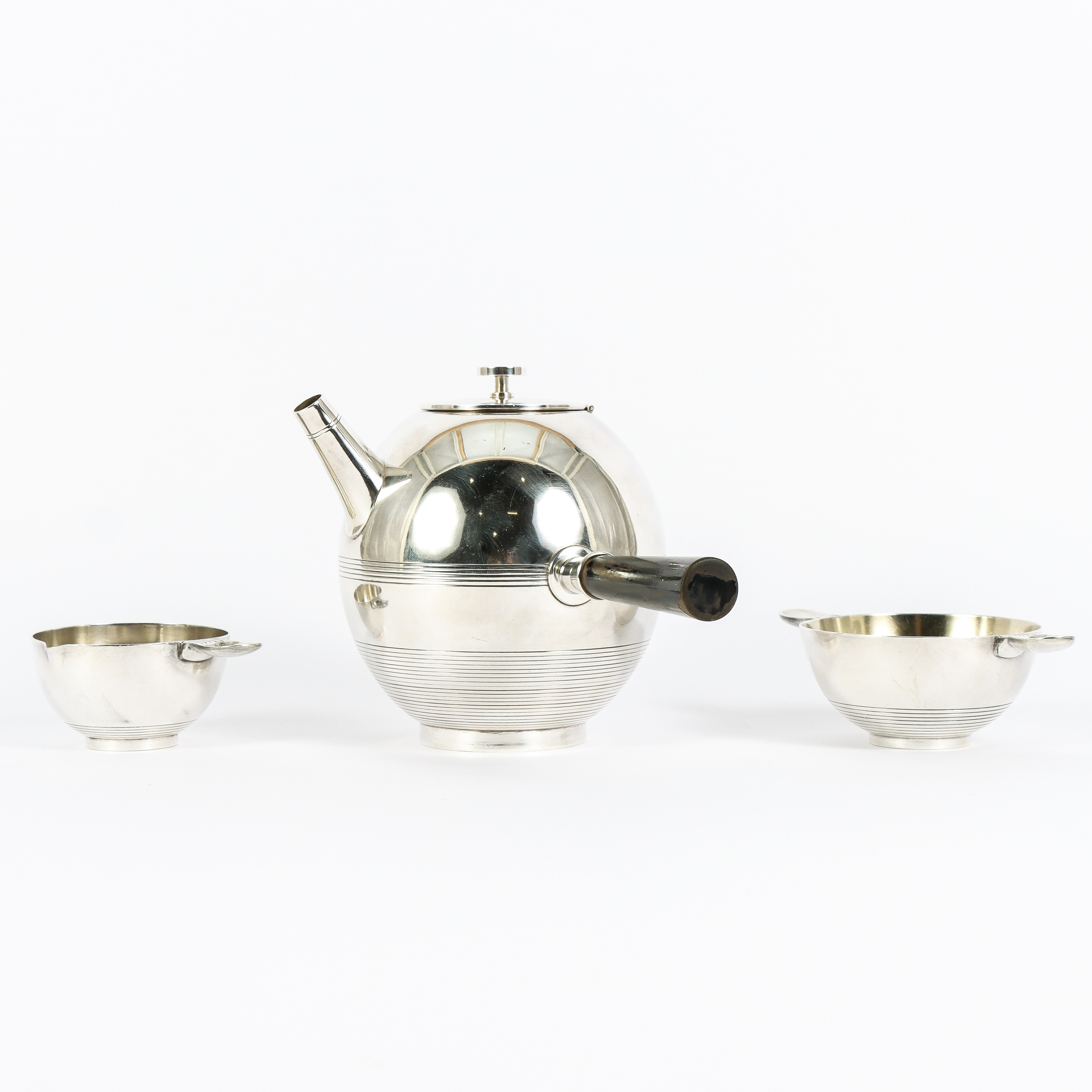 SYLVIA STAVE. Kaffeservis, nysilver, modell 3320, C.G. Hallberg, Stockholm, 1930-tal.