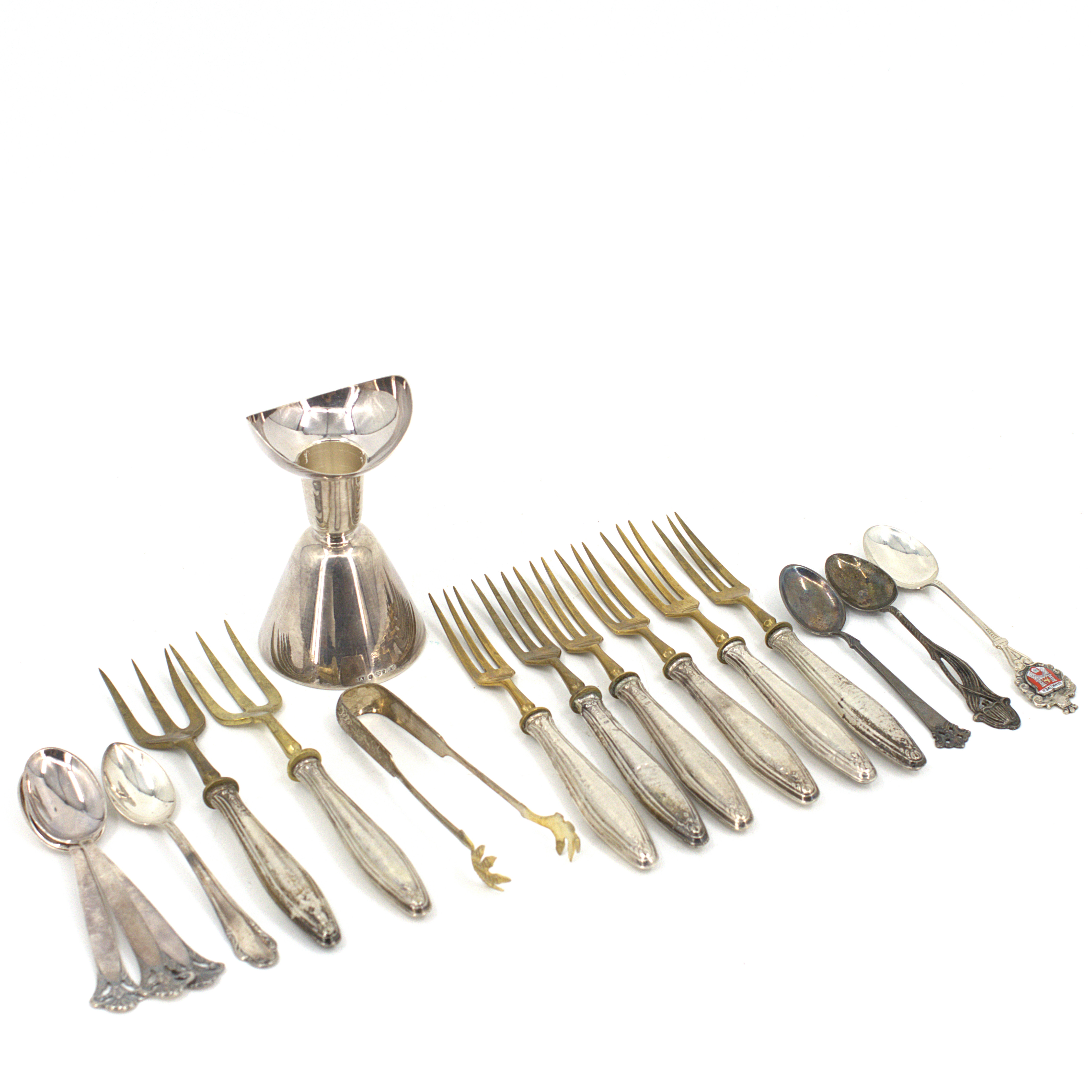 LJUSSTAKE, SKEDAR och GAFFLAR, 17 delar, silver, 1950-60 tal.