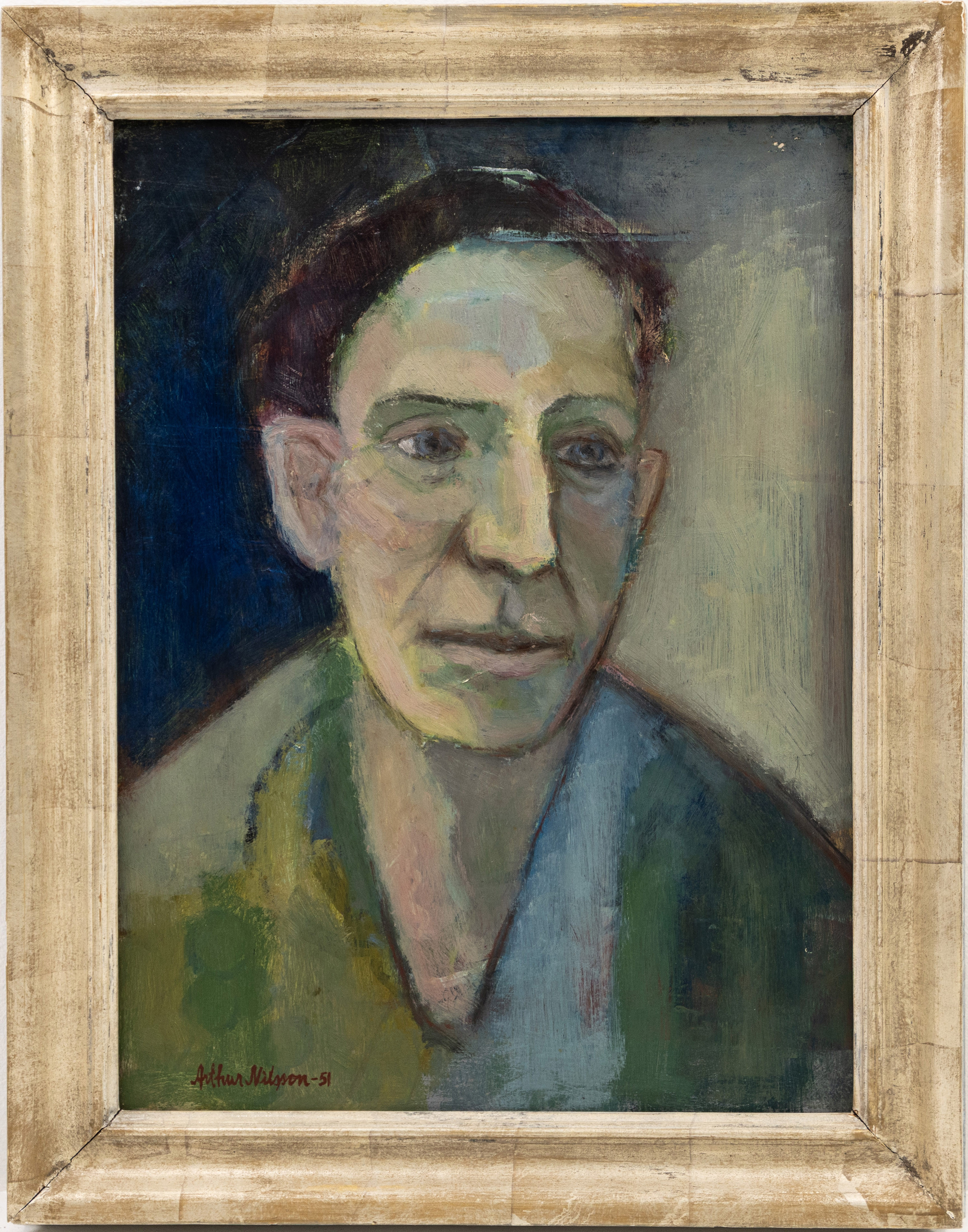 ARTHUR NILSSON. Olja på pannå, porträtt, signerad, daterad -51.