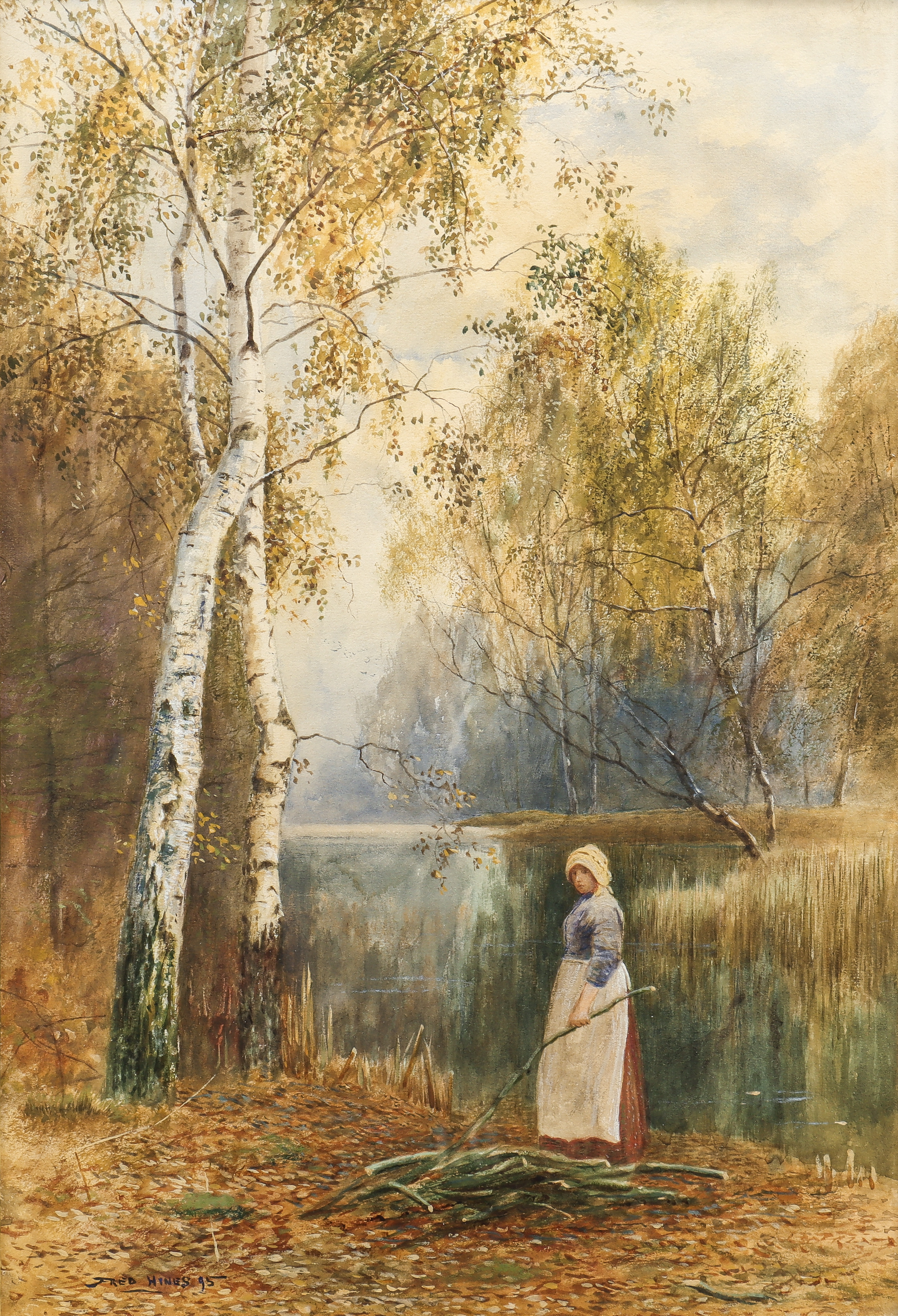 FREDERICK HINES (CA 1875-1928). Kvinna i höstlandskap.
