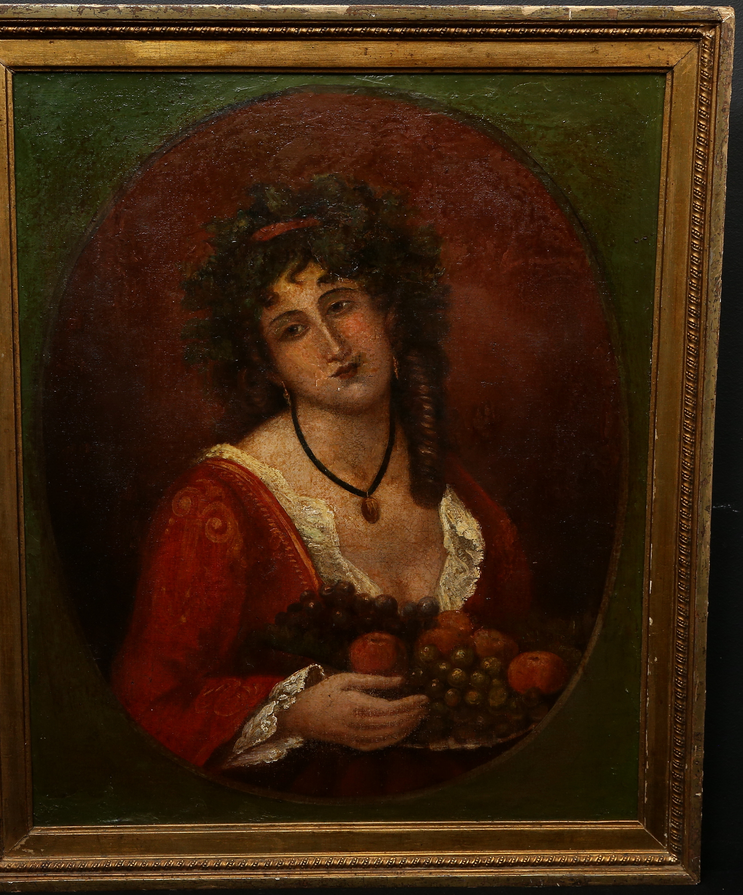 OKÄND KONSTNÄR. Kvinnoporträtt, olja på duk, uppfodrad på pannå, troligen tidigt 1800-tal.
