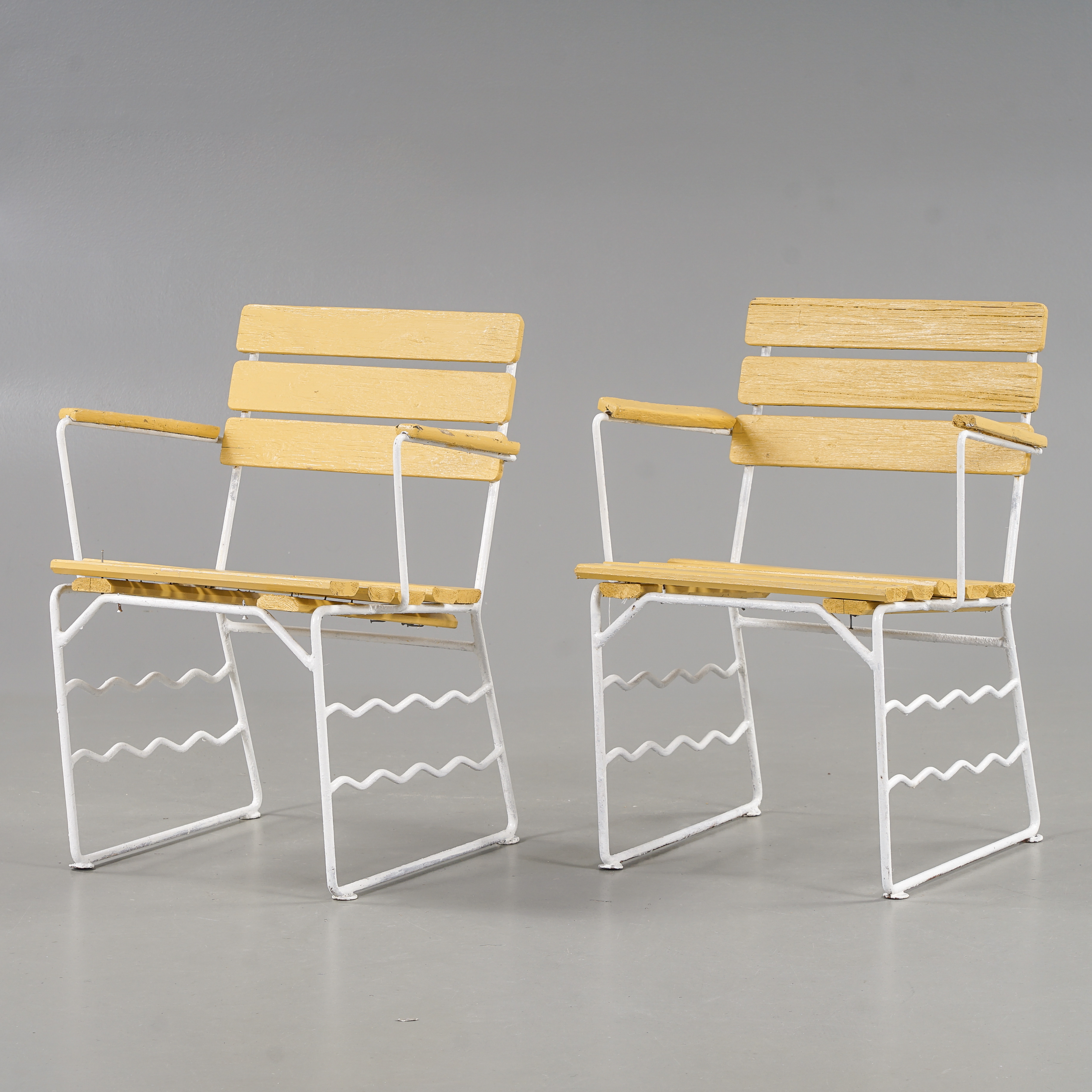 Trädgårdsstolar 1 par, "Vågen" Stål med träribbor, Herman Perssons Järn och trämanufaktur i Bjärnum, 1940/50-tal.
